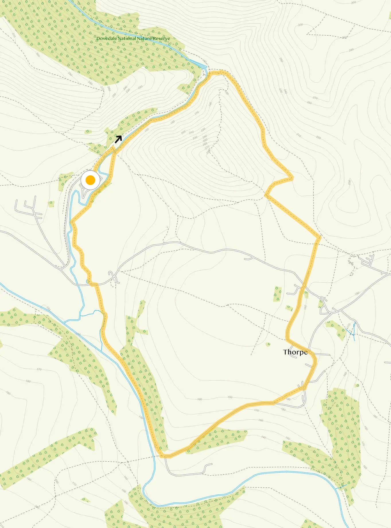 Route map for Thorpe Cloud and Village Walk, a 3 mile circular walk in Staffordshire