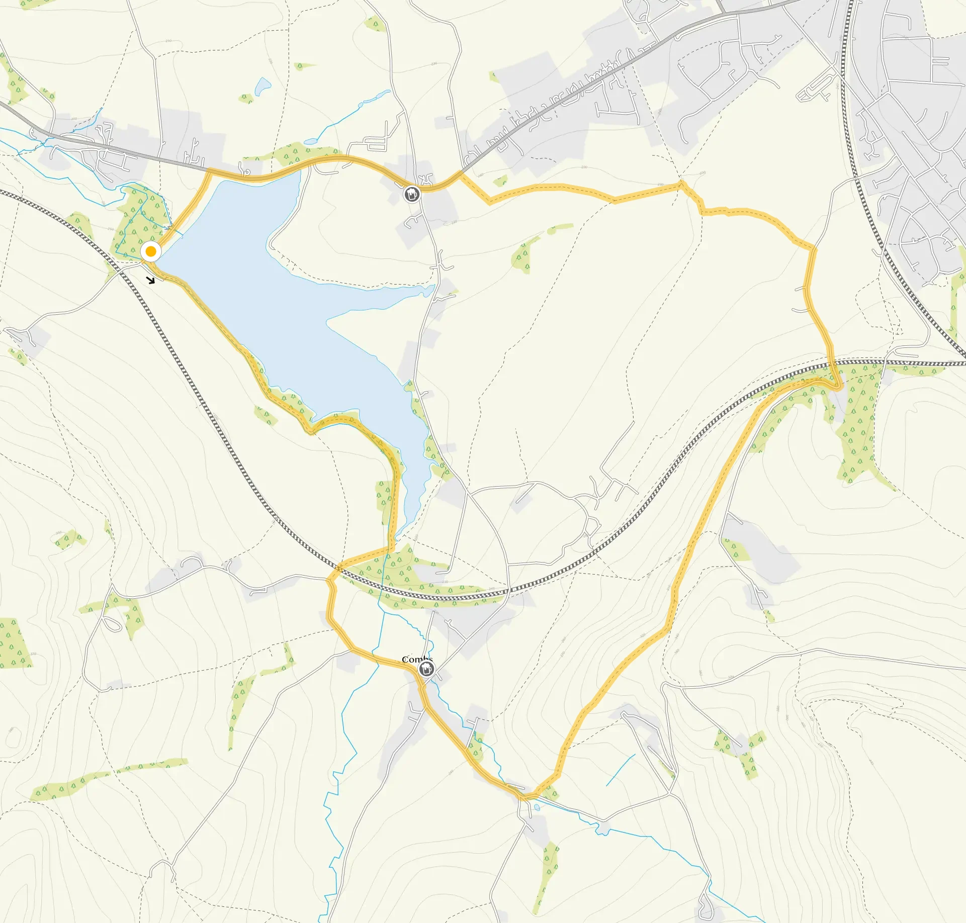 Route map for Combs Reservoir walk, a 4 mile circular walk in Derbyshire