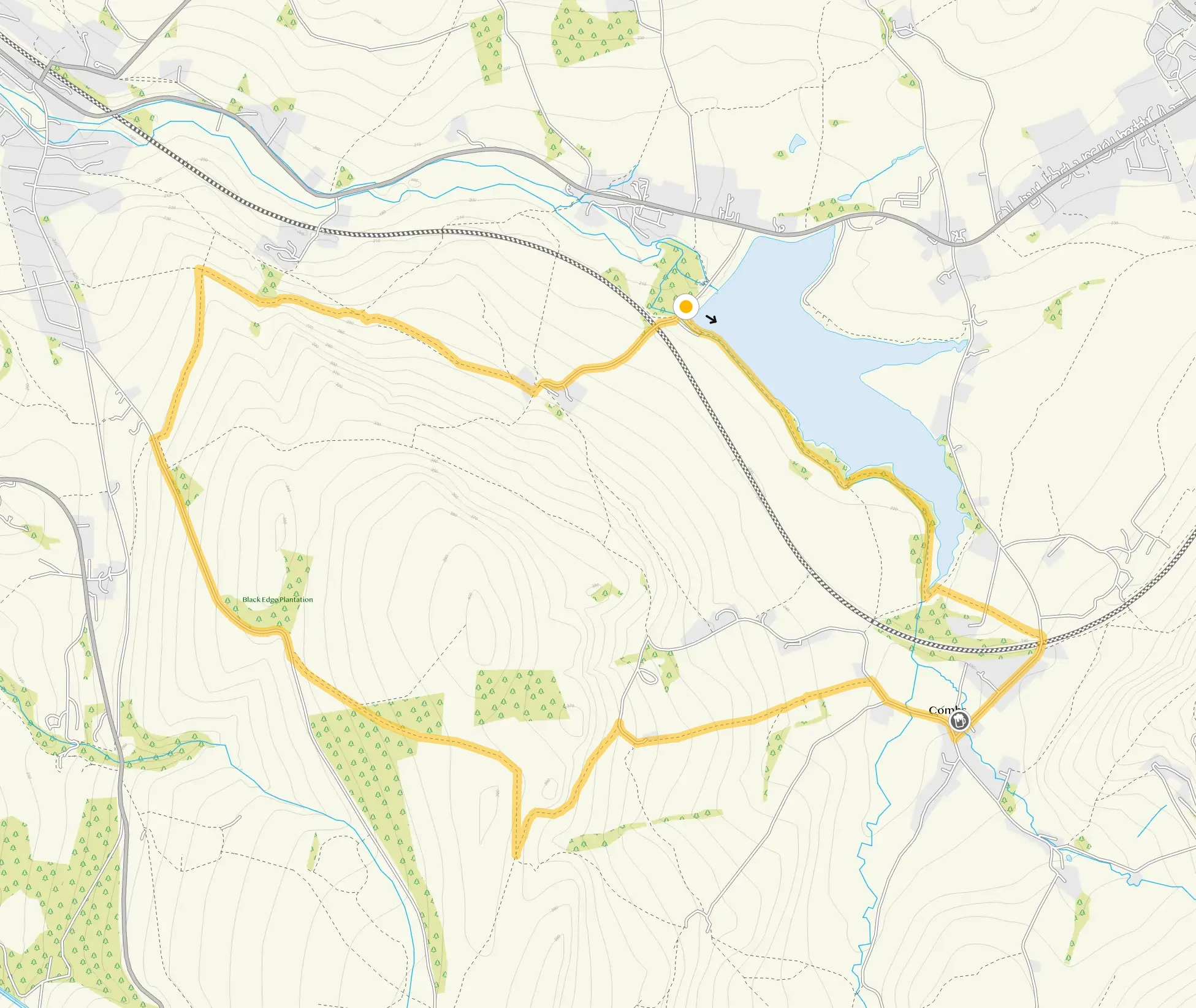 Route map for Combs Reservoir walk including Ladder Hill, a 4.75 mile circular walk in Derbyshire