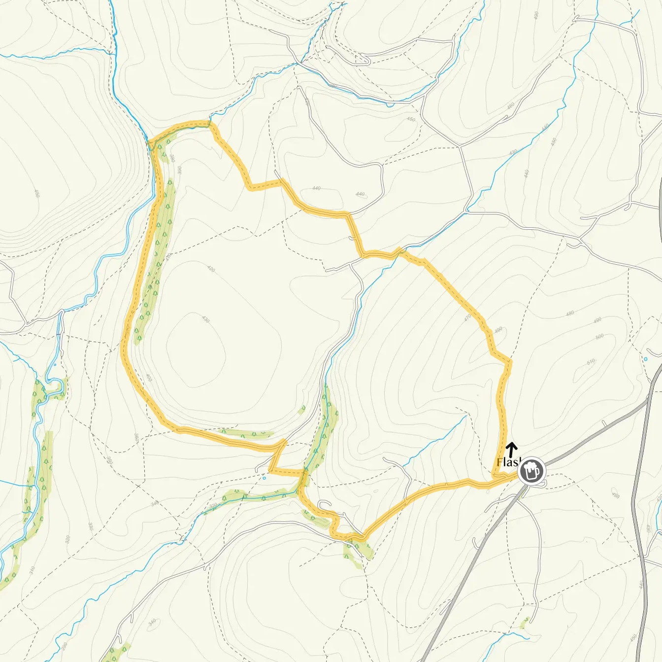 Route map for Flash Walk 1, a 3.75 mile circular walk in Staffordshire