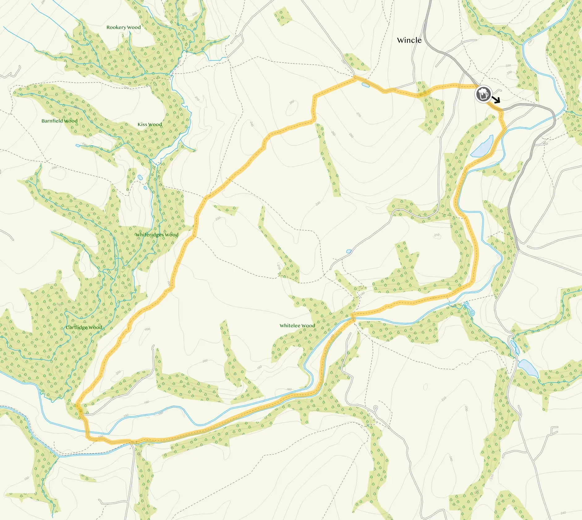 Route map for Danebridge Walk 2, a 3.75 mile circular walk in Staffordshire