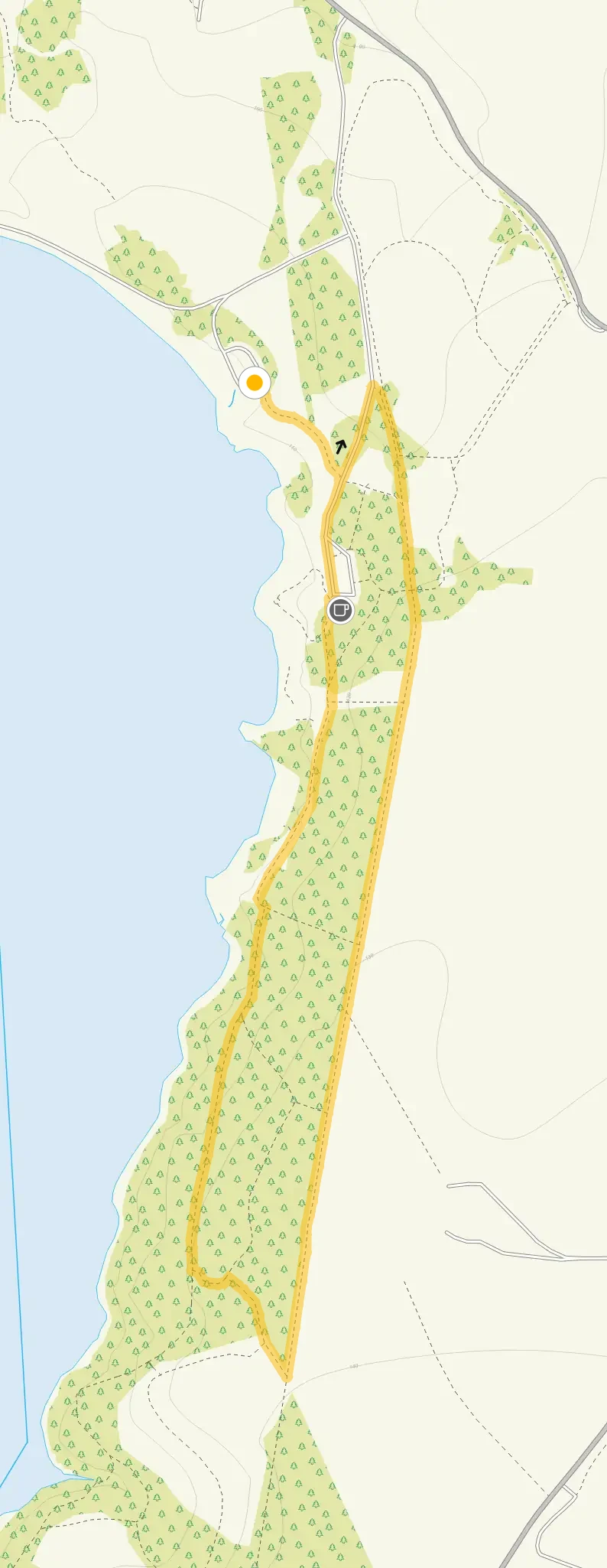 Route map for Foremark Reservoir walk, a 1.75 mile circular walk in Derbyshire