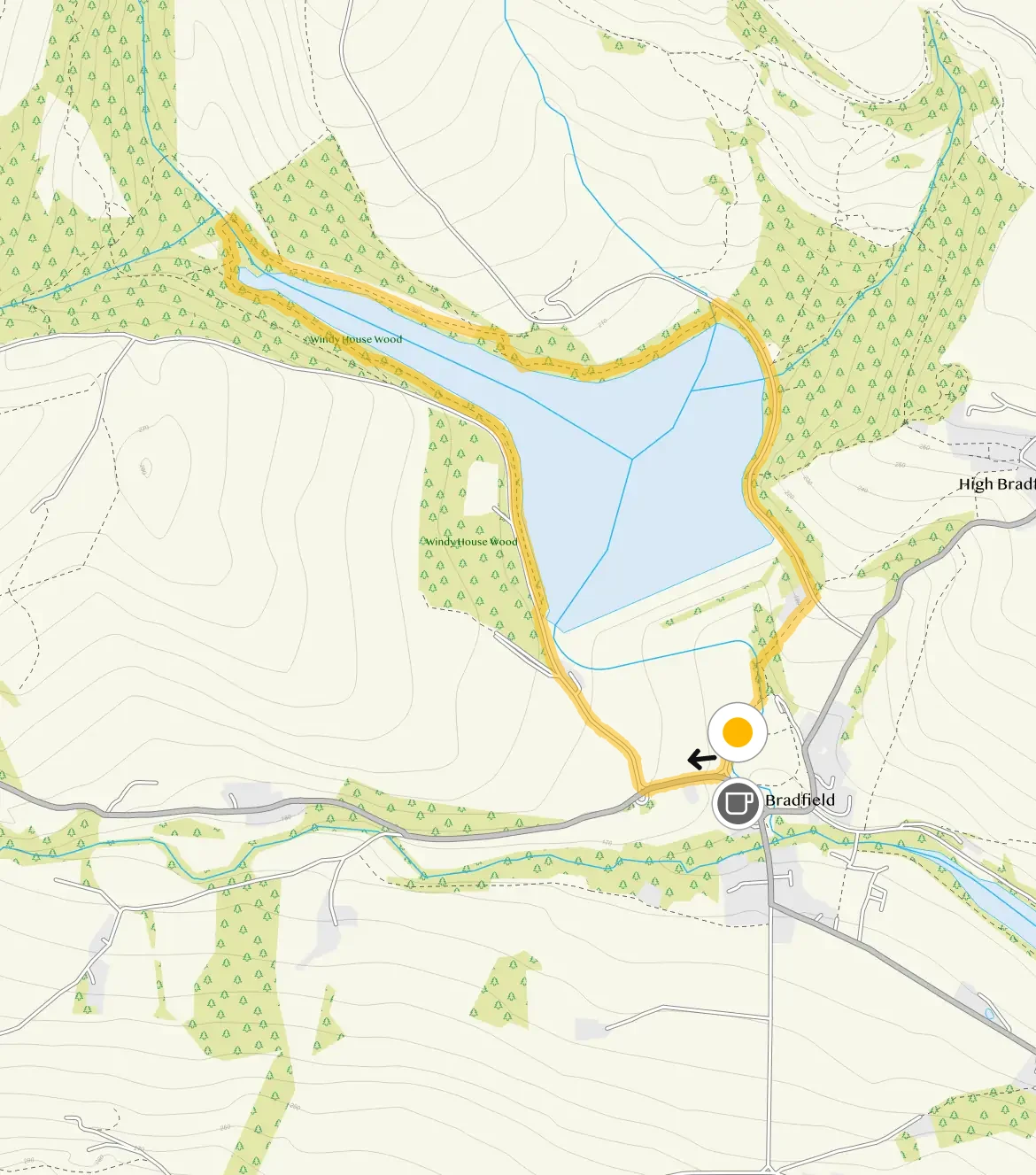 Route map for Low Bradfield Walk 1, a 2.25 mile circular walk in Derbyshire