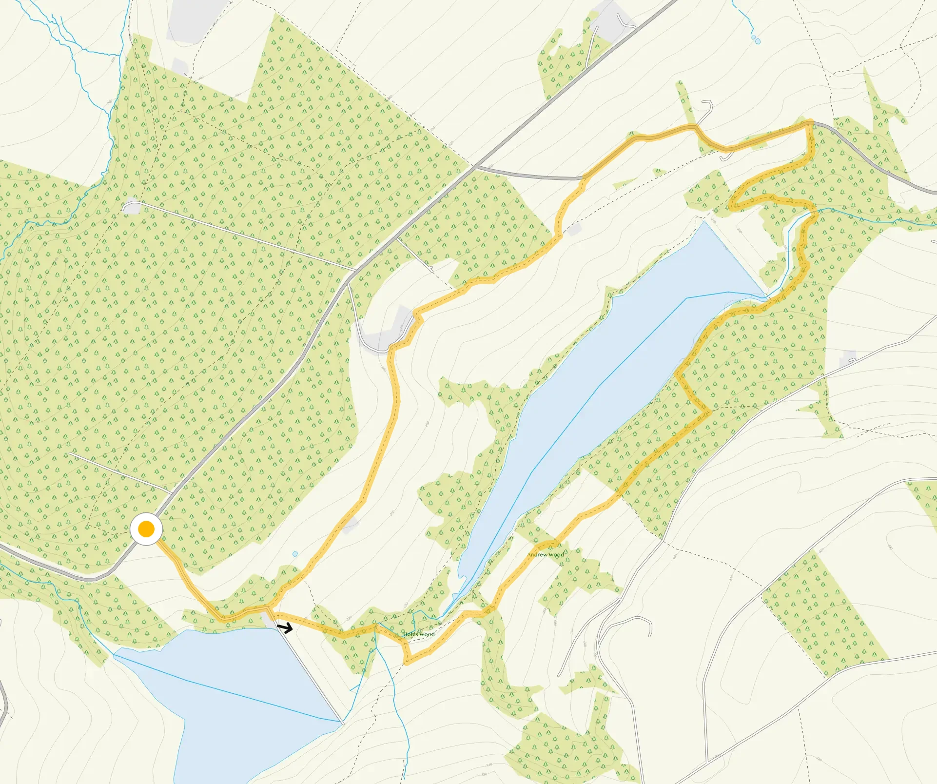 Route map for Dale Dike Reservoir Walk 2, a 4 mile circular walk in Derbyshire