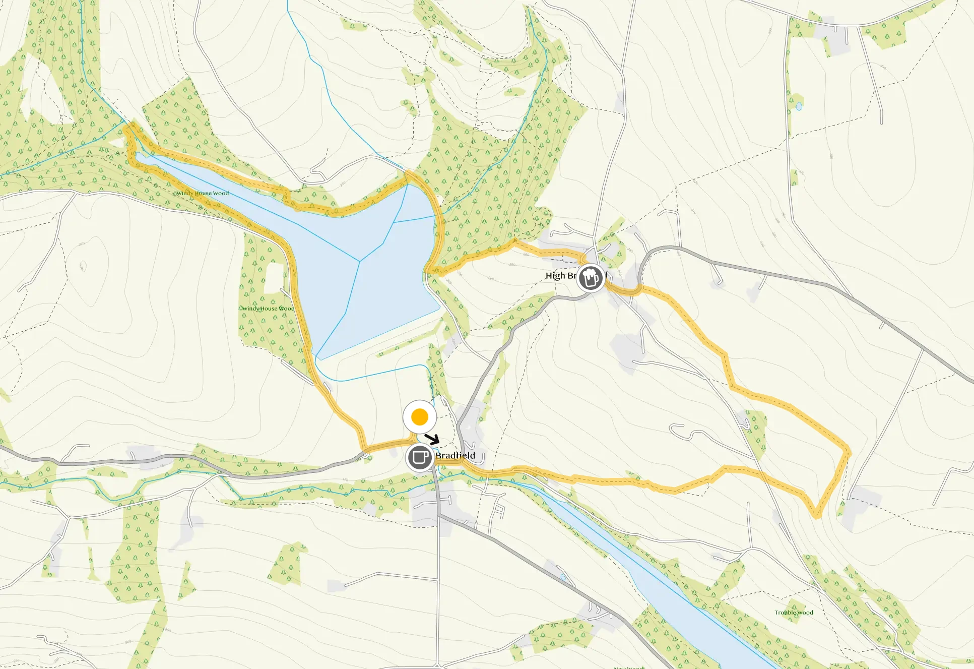 Route map for Low Bradfield Walk 3, a 4.25 mile circular walk in Derbyshire