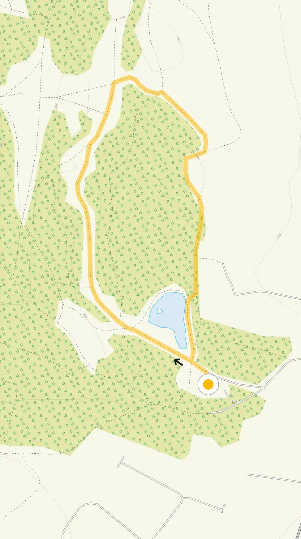 Route map for Pump Tree Woods Walk 1, a 0.5 mile circular walk in Staffordshire