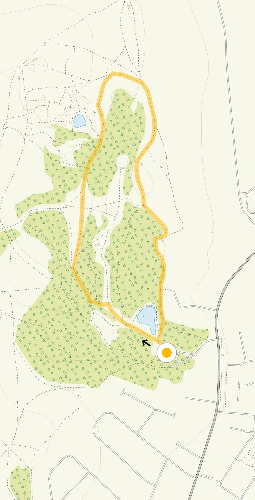 Route map for Pump Tree Woods Walk 2, a 1 mile circular walk in Staffordshire