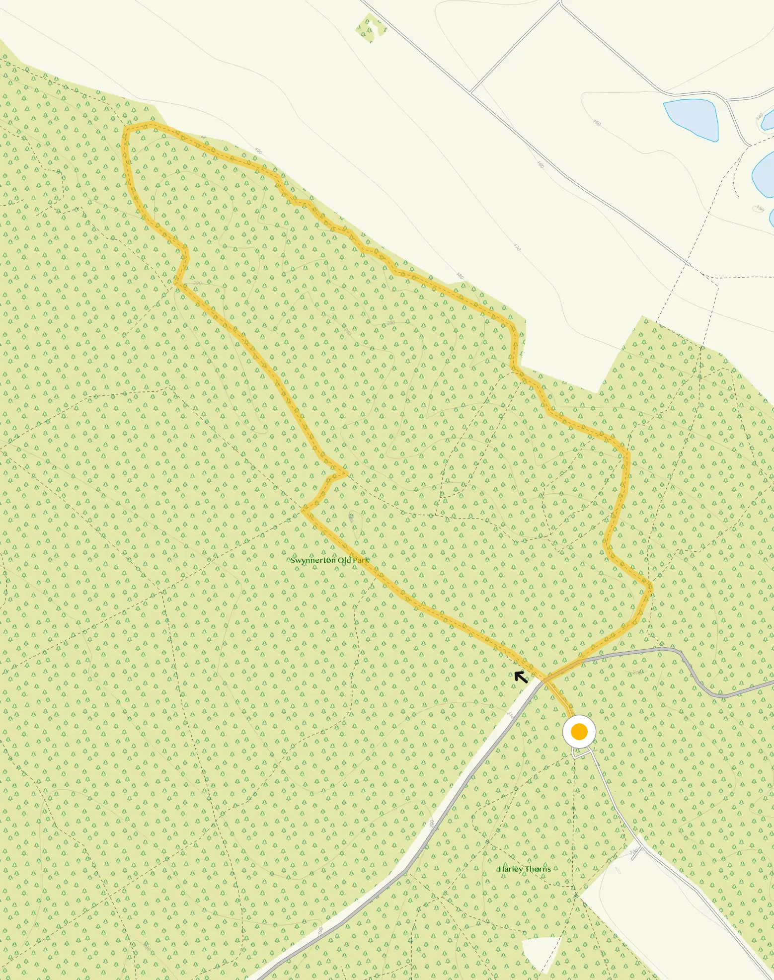 Route map for Hanchurch Hills Walk 1, a 1.25 mile circular walk in Staffordshire