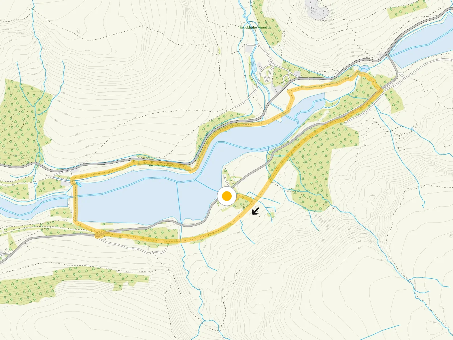 Route map for Torside Reservoir Walk 1, a 4.25 mile circular walk in Derbyshire