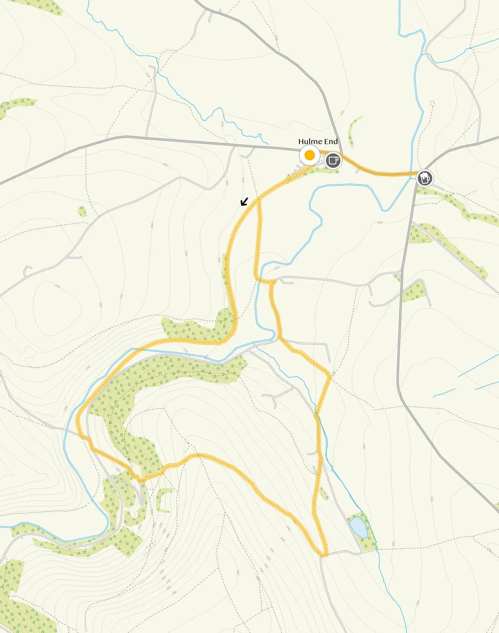 Route map for Hulme End Walk 1, a 2.5 mile circular walk in Staffordshire