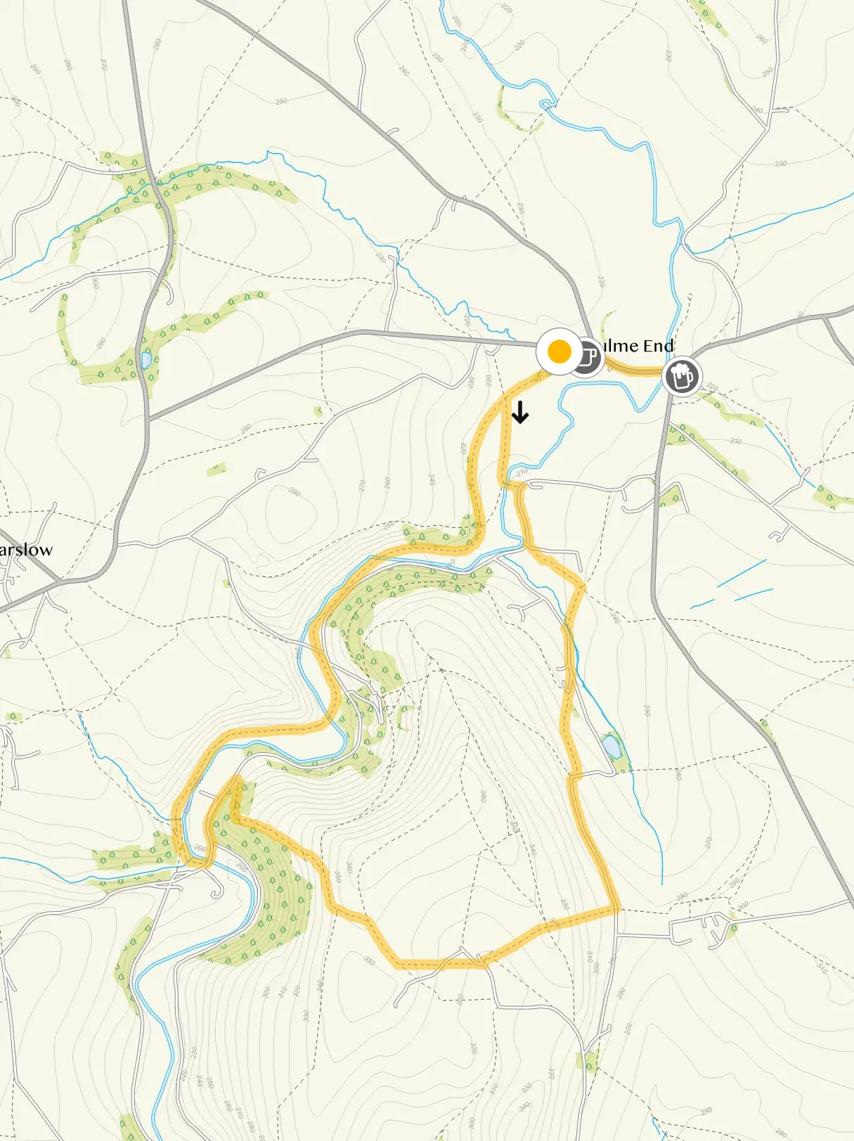 Route map for Hulme End Walk 2, a 3.75 mile circular walk in Staffordshire