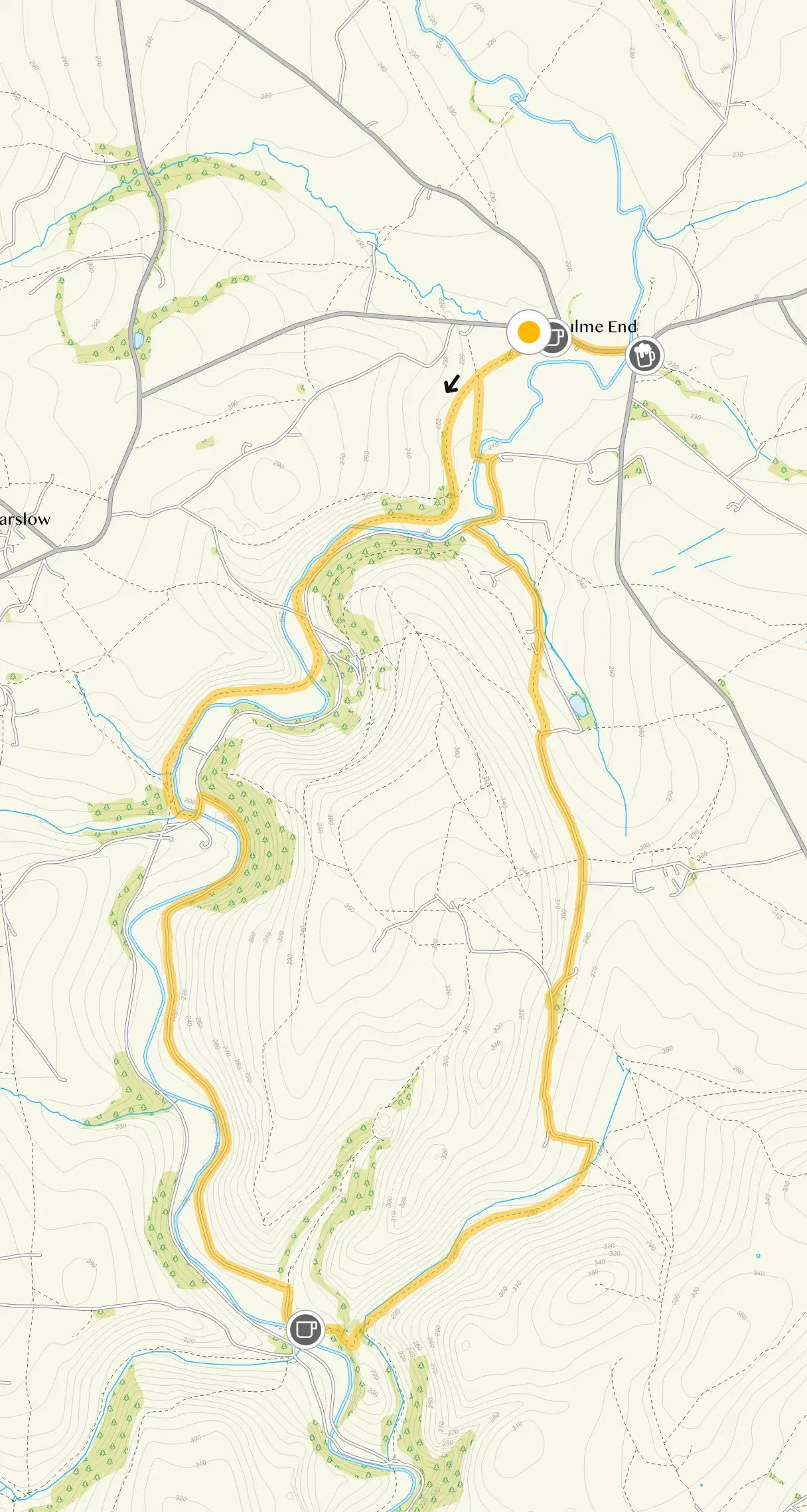 Route map for Hulme End Walk 3, a 5.5 mile circular walk in Staffordshire