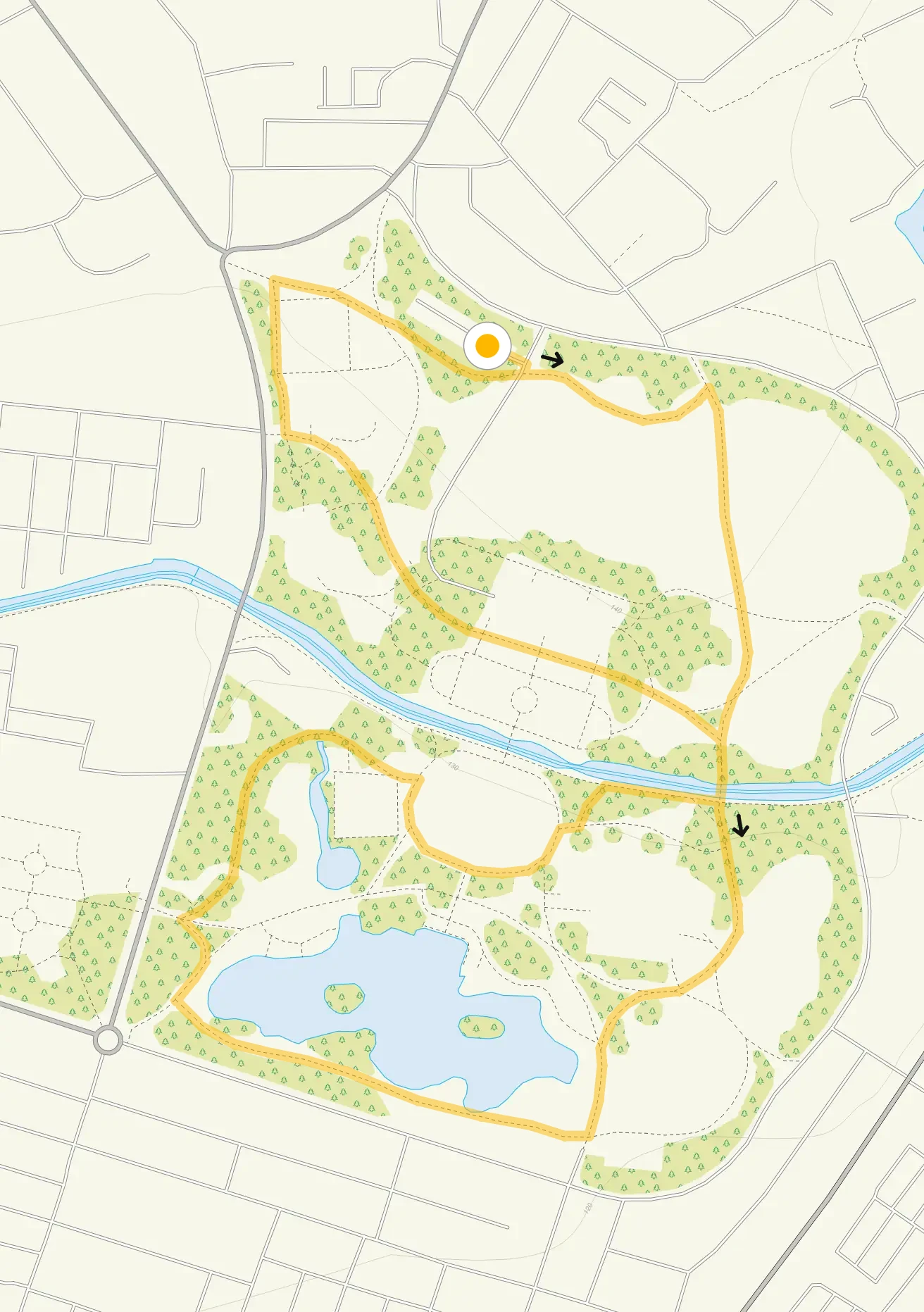 Route map for Hanley Park Walk, a 1.5 mile circular walk in Staffordshire