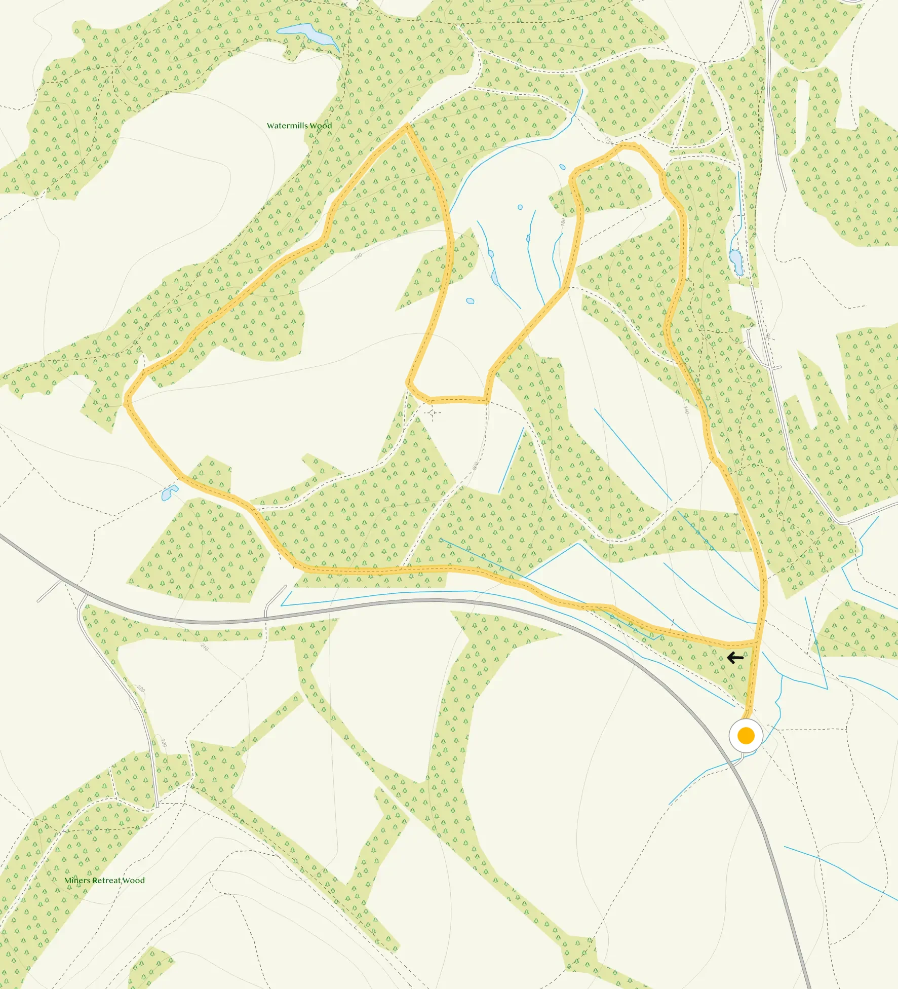 Route map for Apedale Country Park Walk 2, a 2.25 mile circular walk in Staffordshire