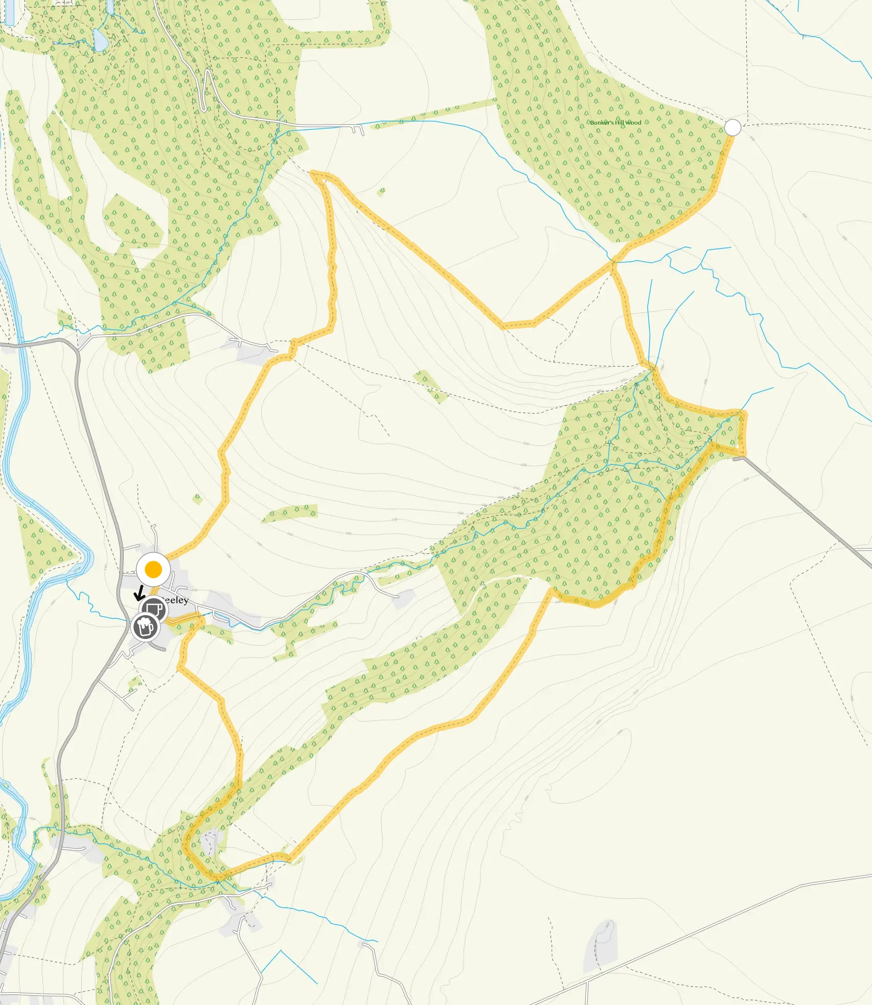 Route map for Beeley Walk, a 5.75 mile circular walk in Derbyshire