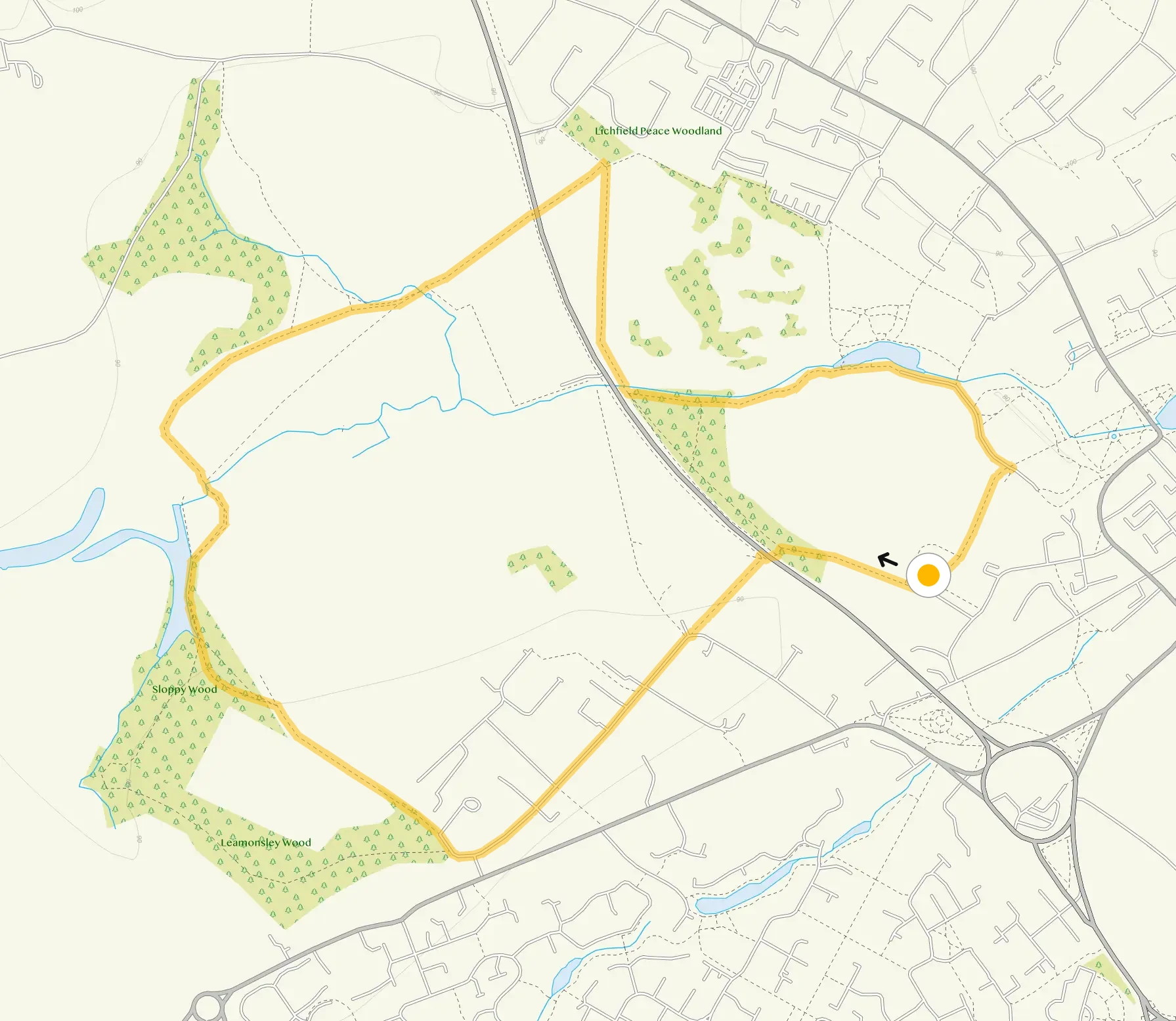 Route map for Beacon Park Walk, a 2.25 mile circular walk in Staffordshire