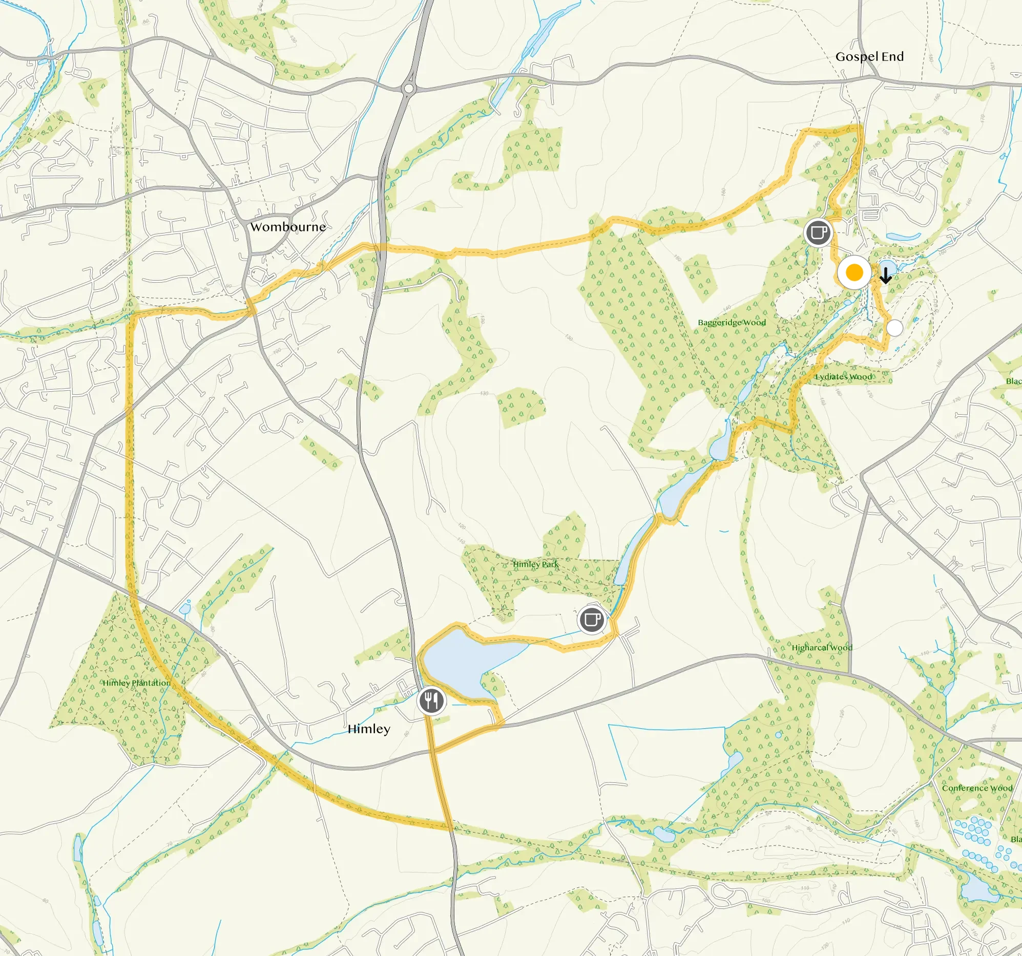 Route map for Baggeridge Park Walk 5, a 7 mile circular walk in Staffordshire