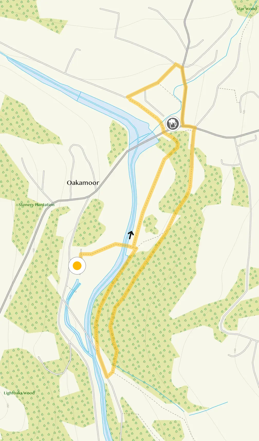 Route map for Oakamoor Walk 1, a 1 mile circular walk in Staffordshire