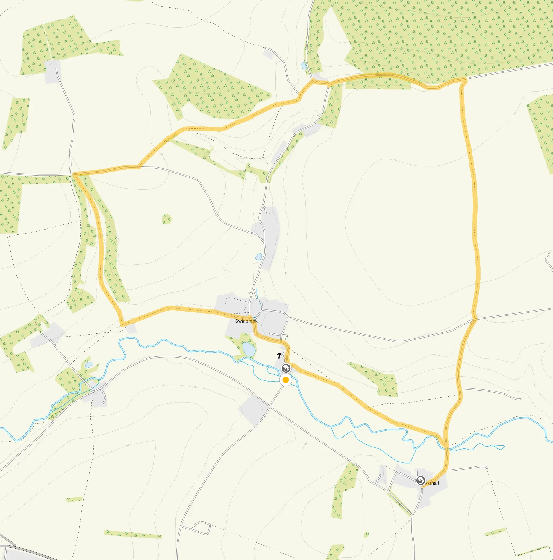 Route map for Swinbrook, Gloucestershire
