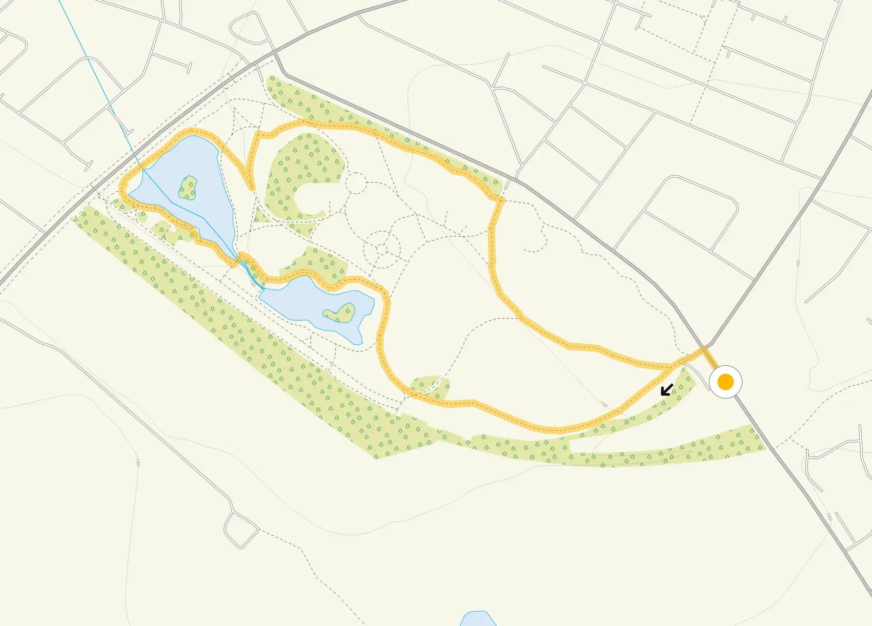 Route map for Queens Park Walk, a 1.25 mile circular walk in Staffordshire