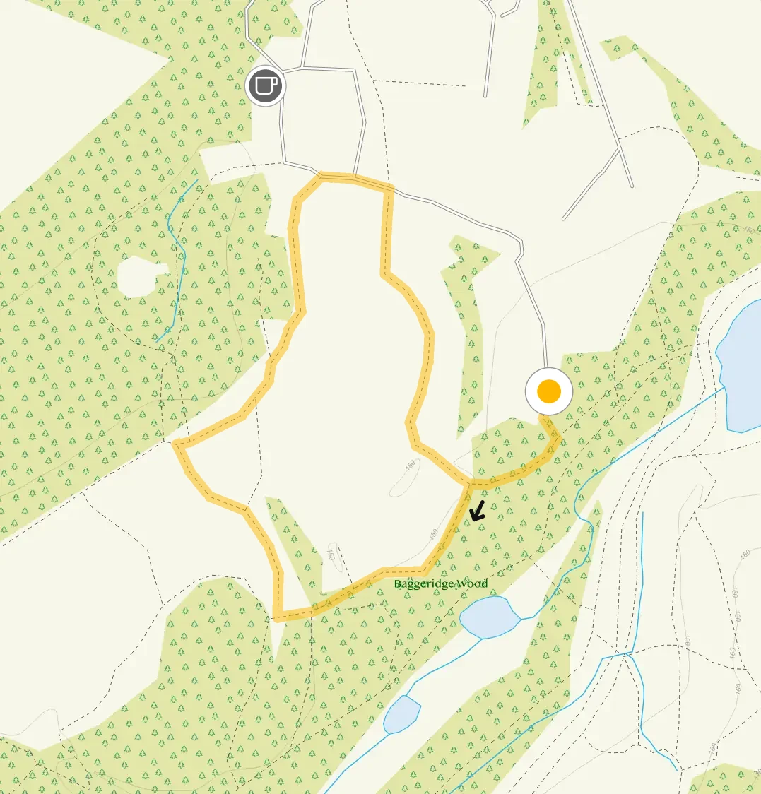 Route map for Baggeridge Park Walk 1, a 0.5 mile circular walk in Staffordshire