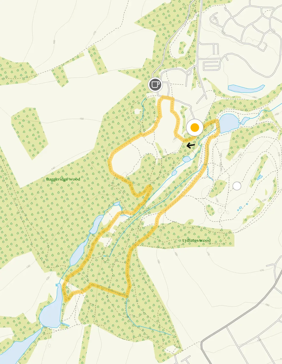 Route map for Baggeridge Park Walk 2, a 1.5 mile circular walk in Staffordshire