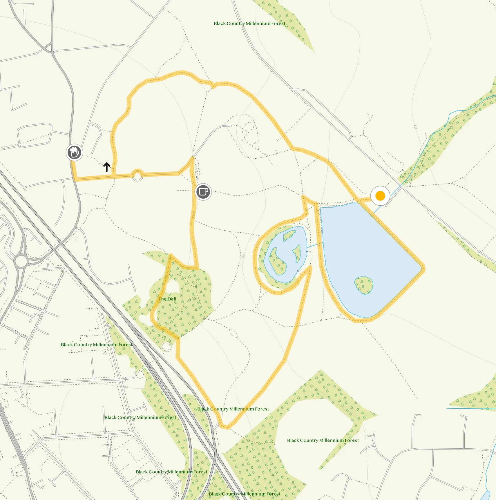 Route map for Dartmouth Park Walk 2, a 1.75 mile circular walk in Staffordshire