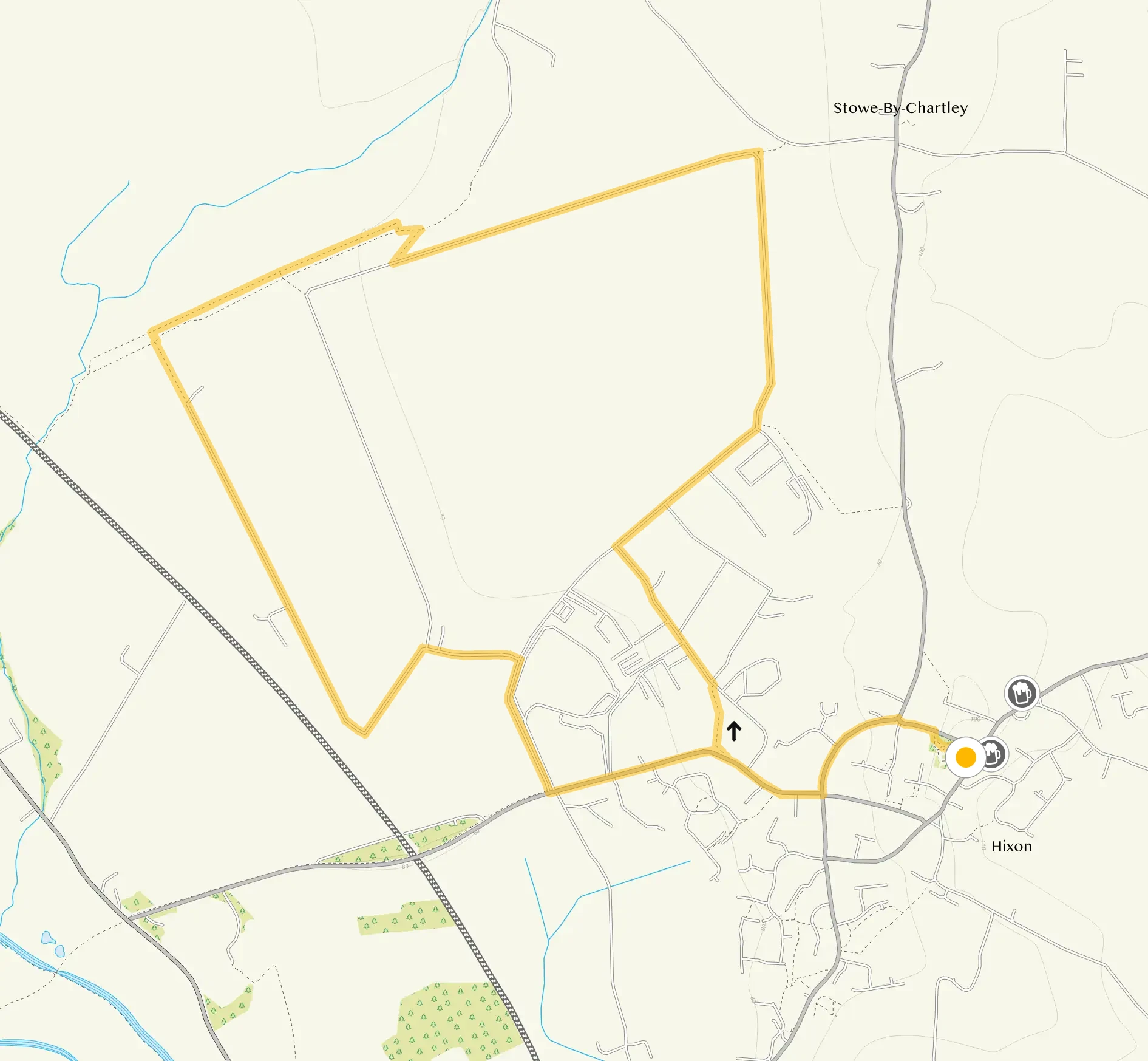Route map for Hixon Walk 1, a 4 mile circular walk in Staffordshire