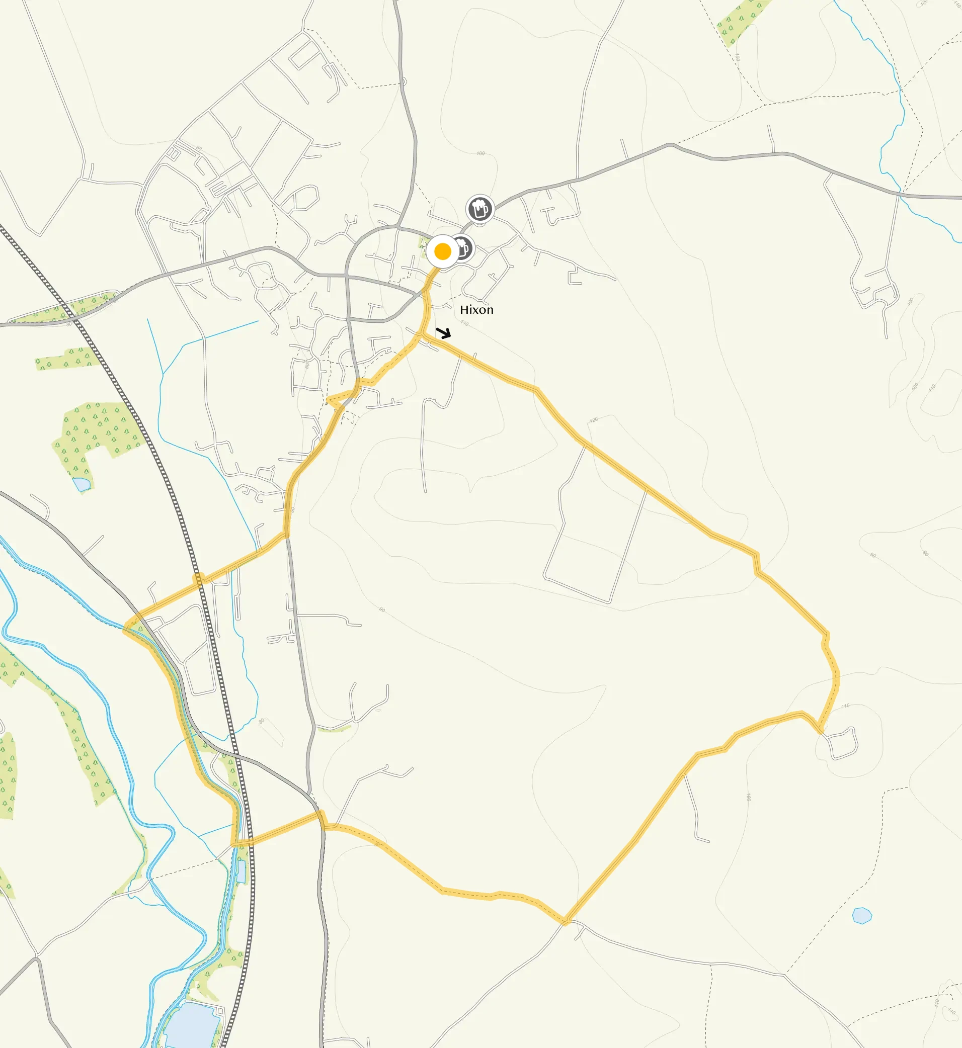 Route map for Hixon Walk 2, a 4.5 mile circular walk in Staffordshire