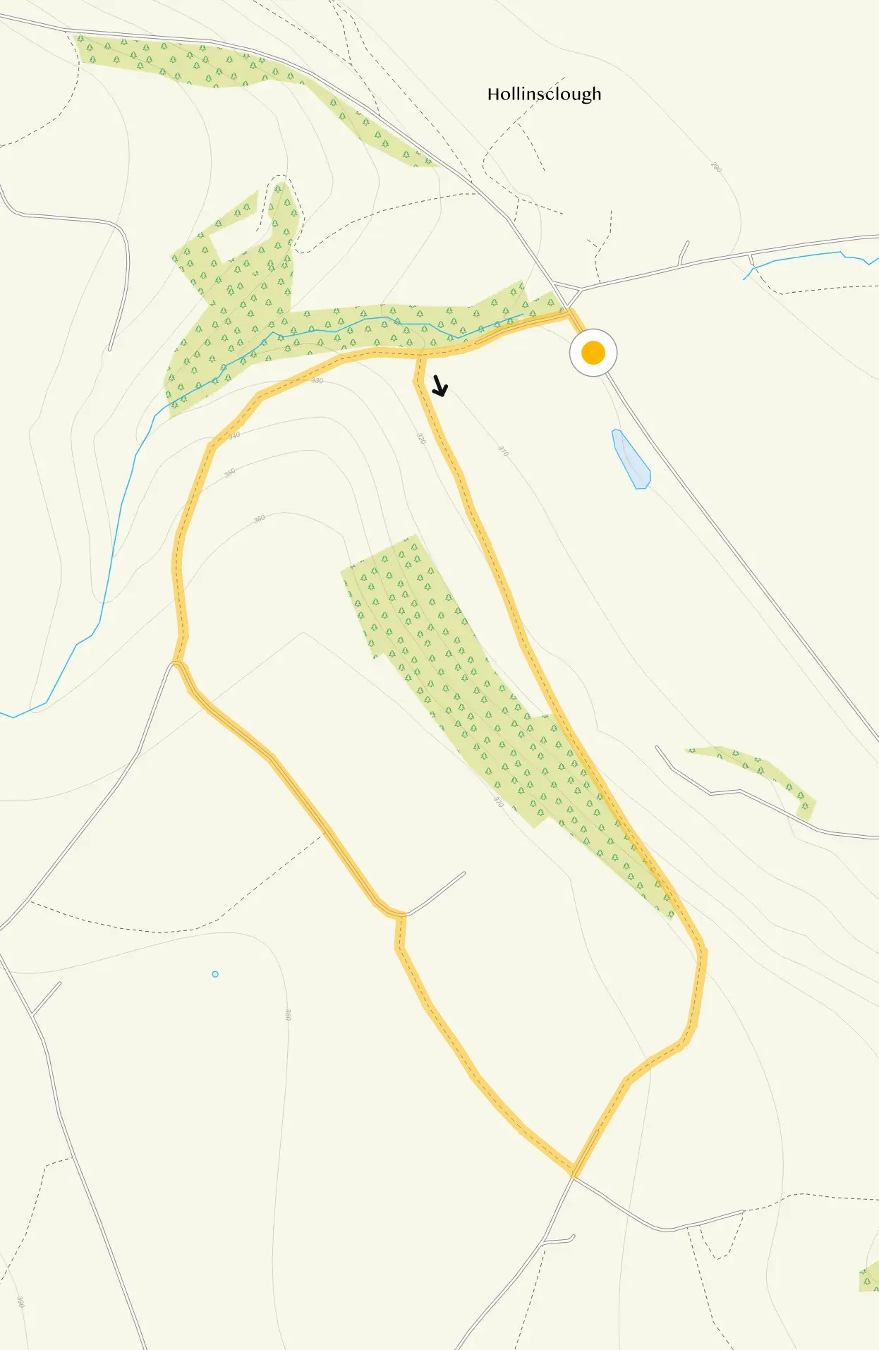 Route map for Hollinsclough Walk 1, a 1.25 mile circular walk in Staffordshire