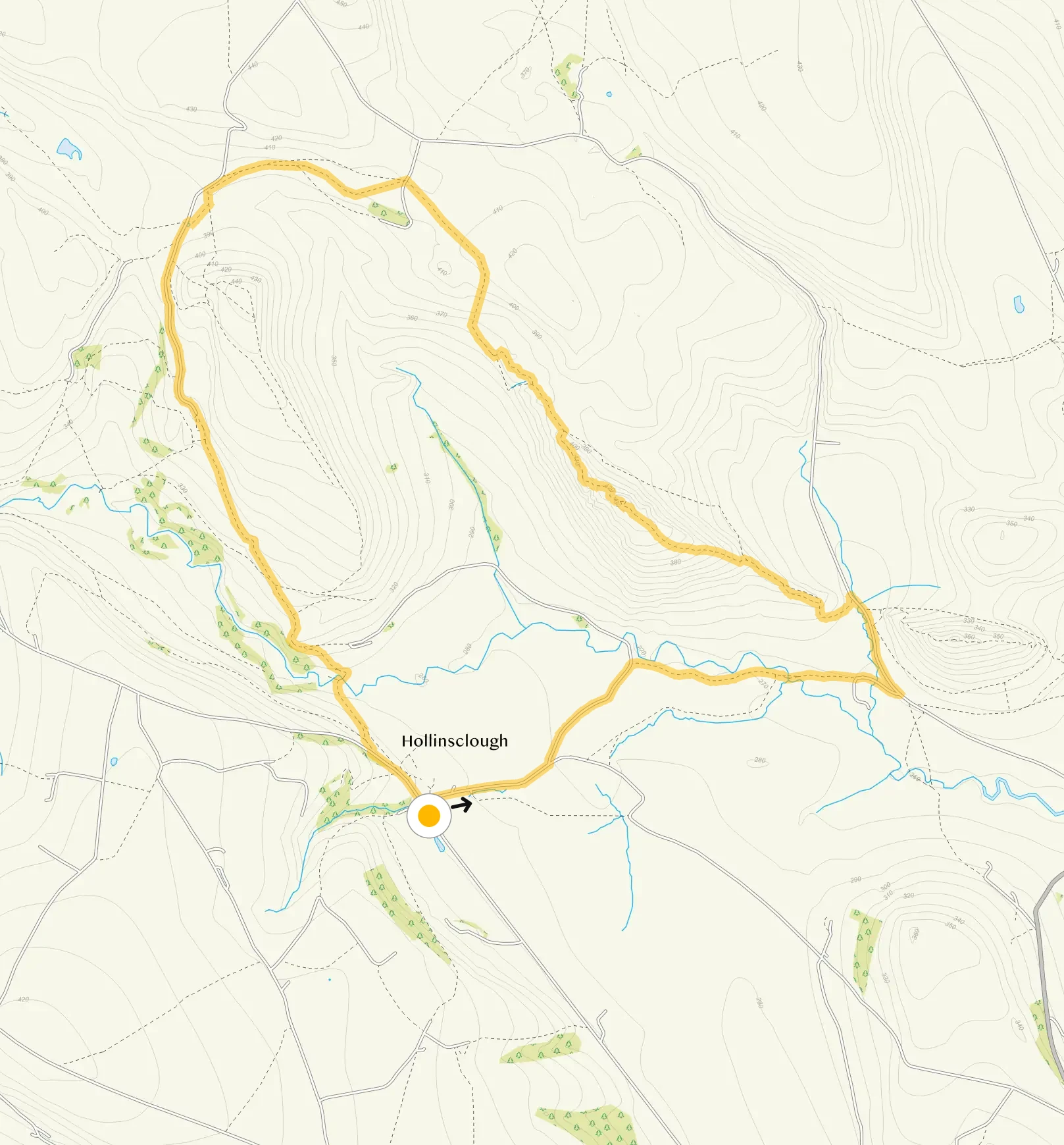 Route map for Hollinsclough Walk 3, a 4 mile circular walk in Staffordshire