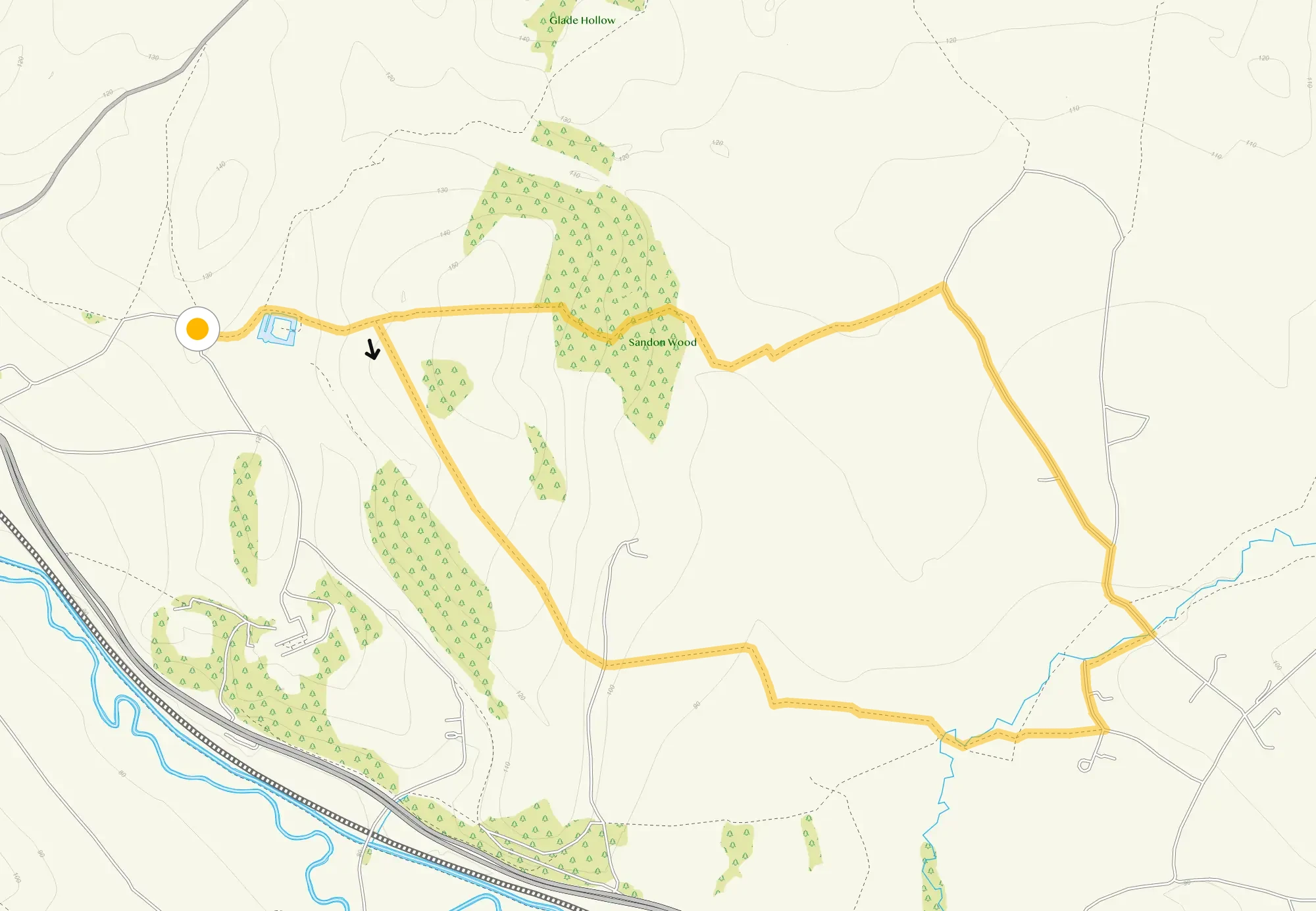 Route map for Sandon Park Walk, a 4.25 mile circular walk in Staffordshire