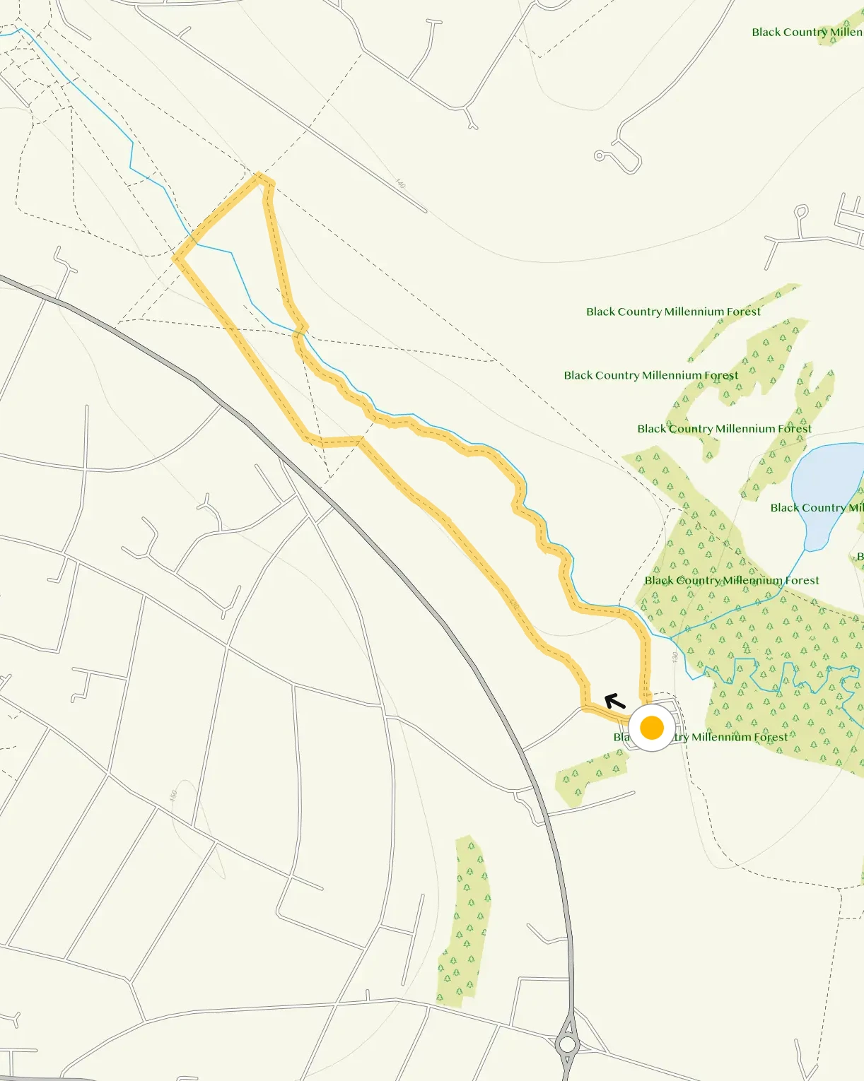 Route map for Walsall Arboretum Walk 1, a 1 mile circular walk in Staffordshire