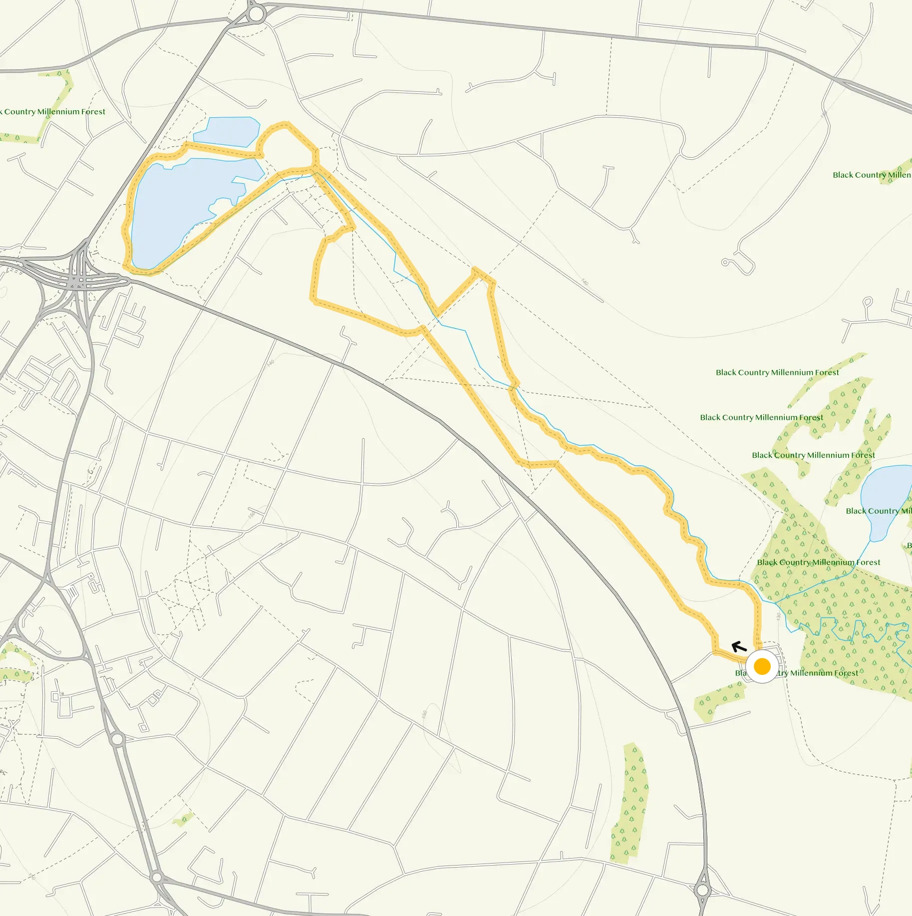 Route map for Walsall Arboretum Walk 2, a 2.25 mile circular walk in Staffordshire