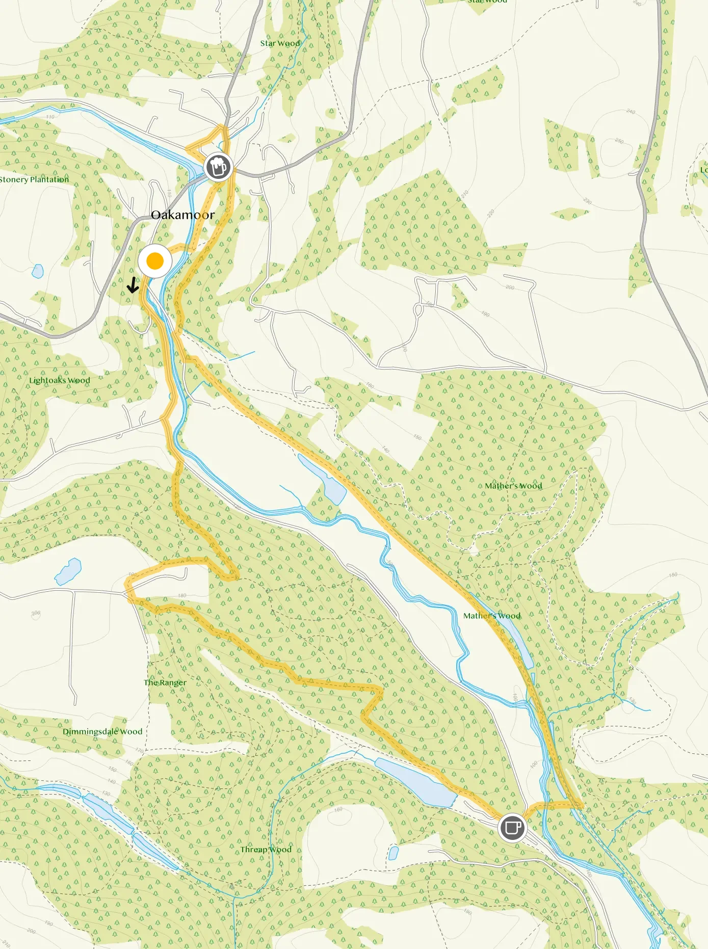 Route map for Oakamoor Walk 2, a 3.5 mile circular walk in Staffordshire