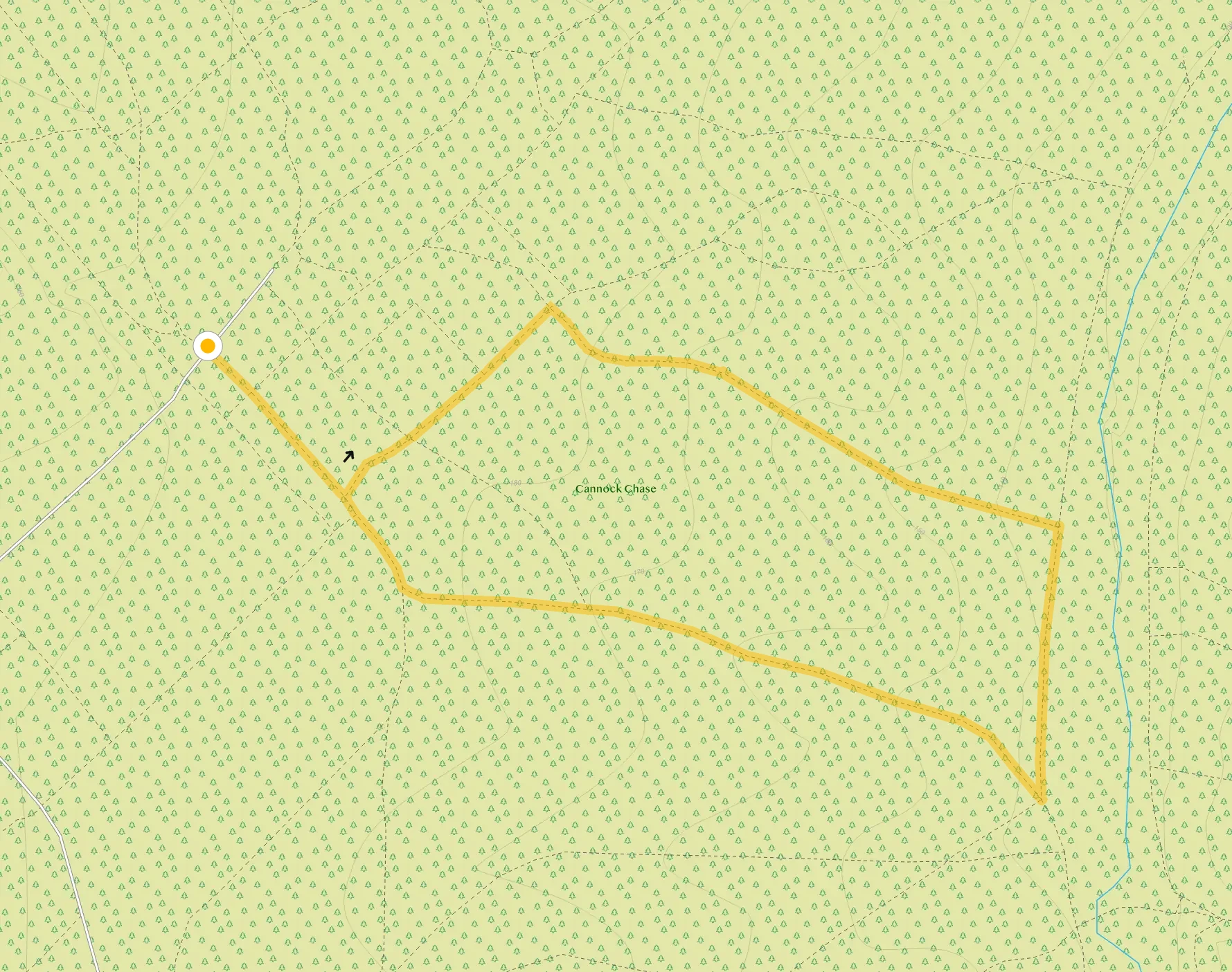 Route map for Brocton Walk 1, a 1.25 mile circular walk in Staffordshire