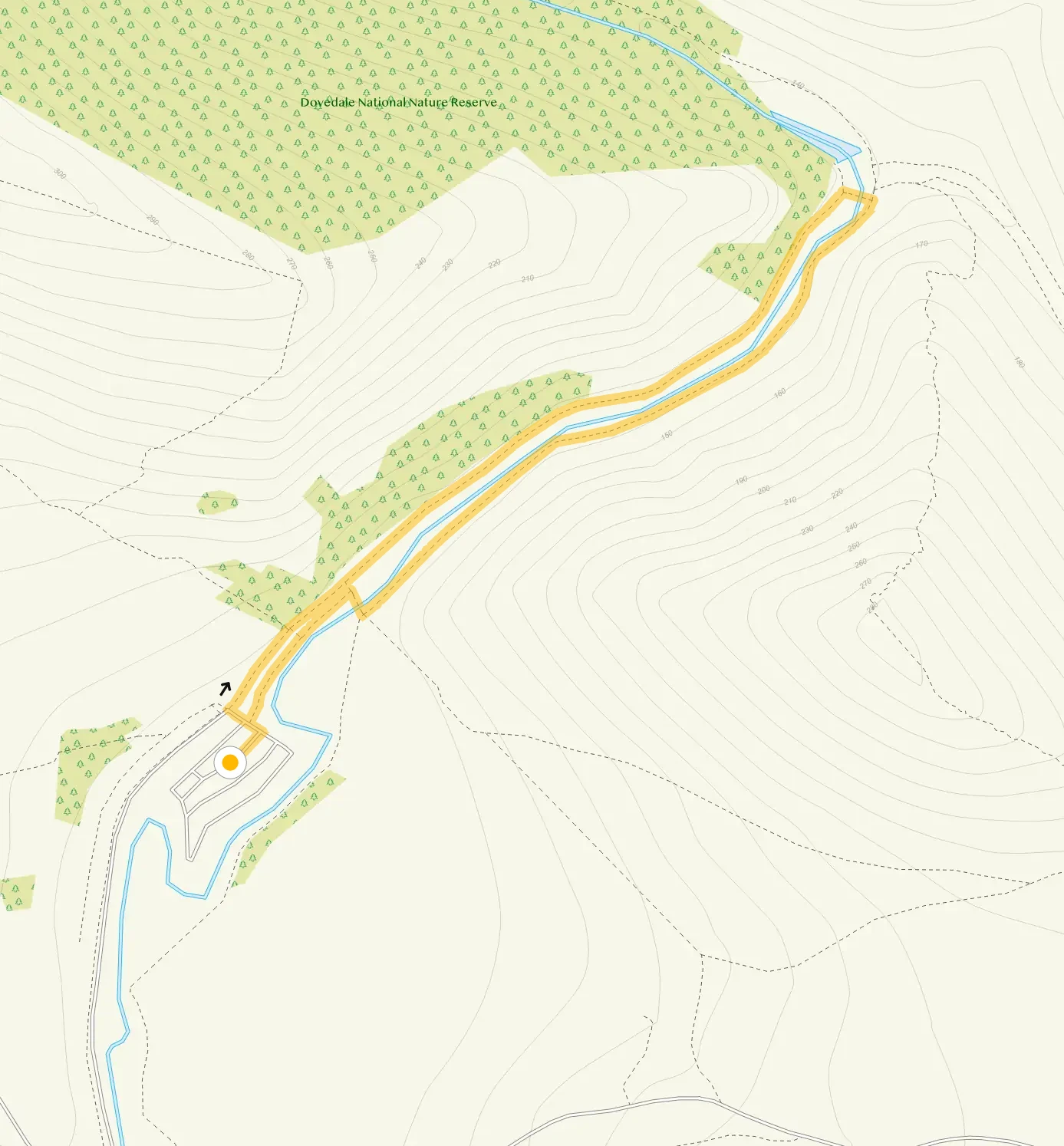 Route map for Dovedale Walk 1, a 0.75 mile circular walk in Staffordshire