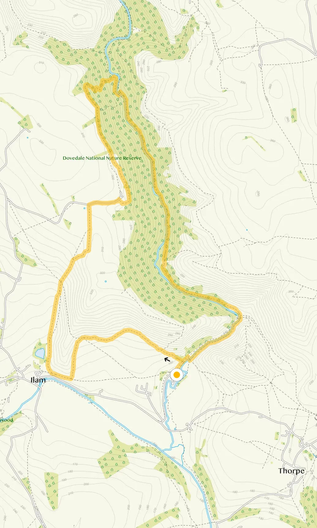 Route map for Dovedale Walk 4, a 4.75 mile circular walk in Staffordshire