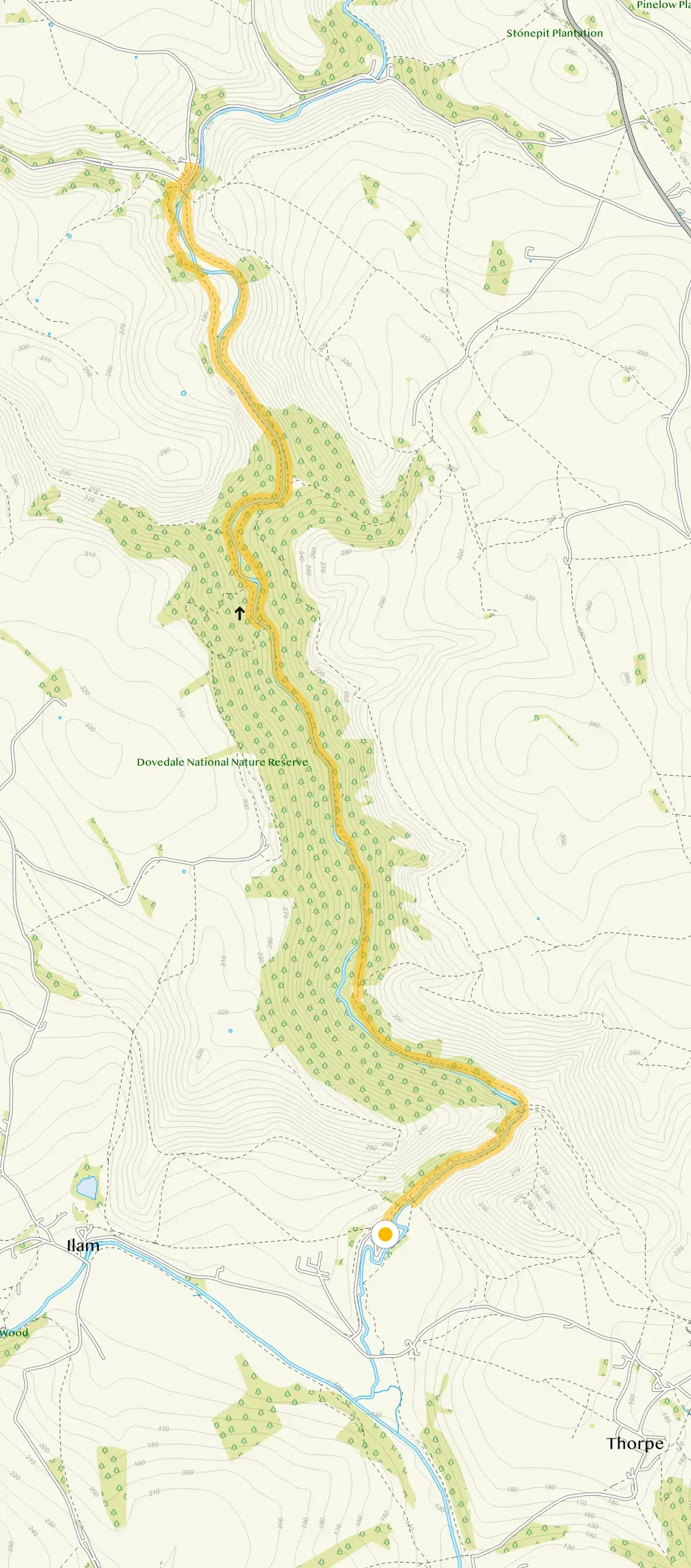 Route map for Dovedale Walks, Staffordshire