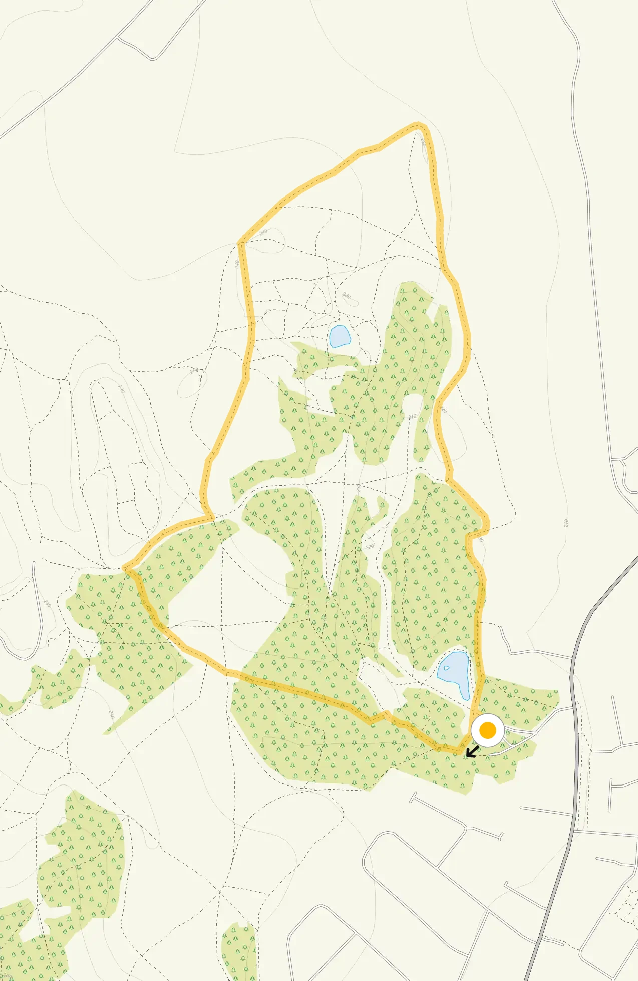 Route map for Pump Tree Woods Walk 3, a 1.5 mile circular walk in Staffordshire
