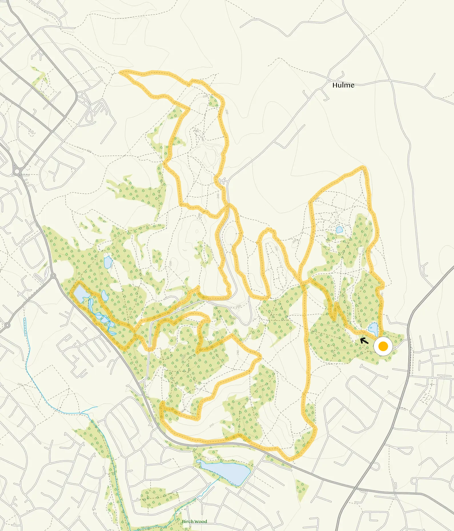 Route map for Pump Tree Woods Walk 4, a 6.5 mile circular walk in Staffordshire