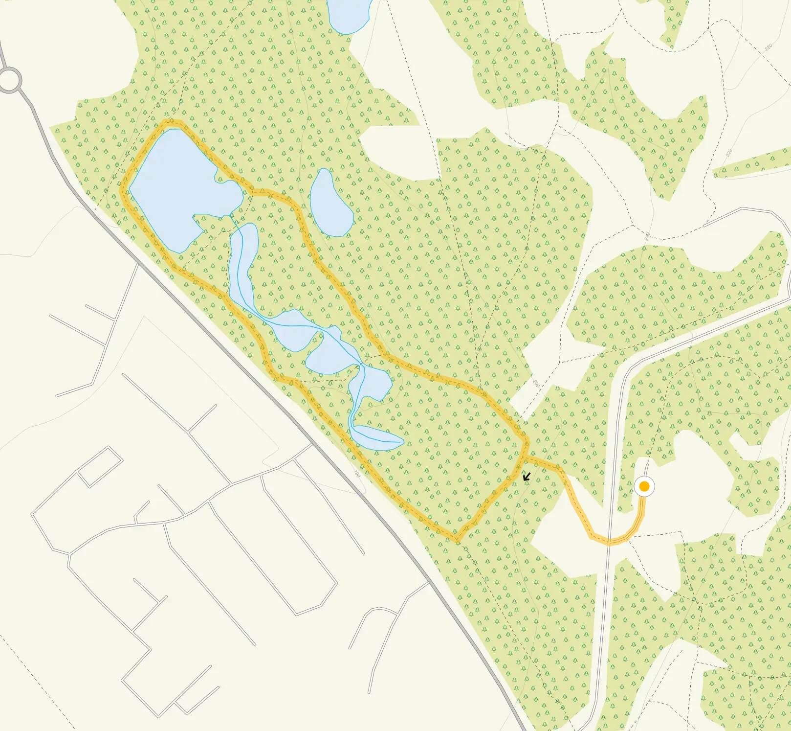 Route map for Park Hall Country Park Walk and Map, Staffordshire