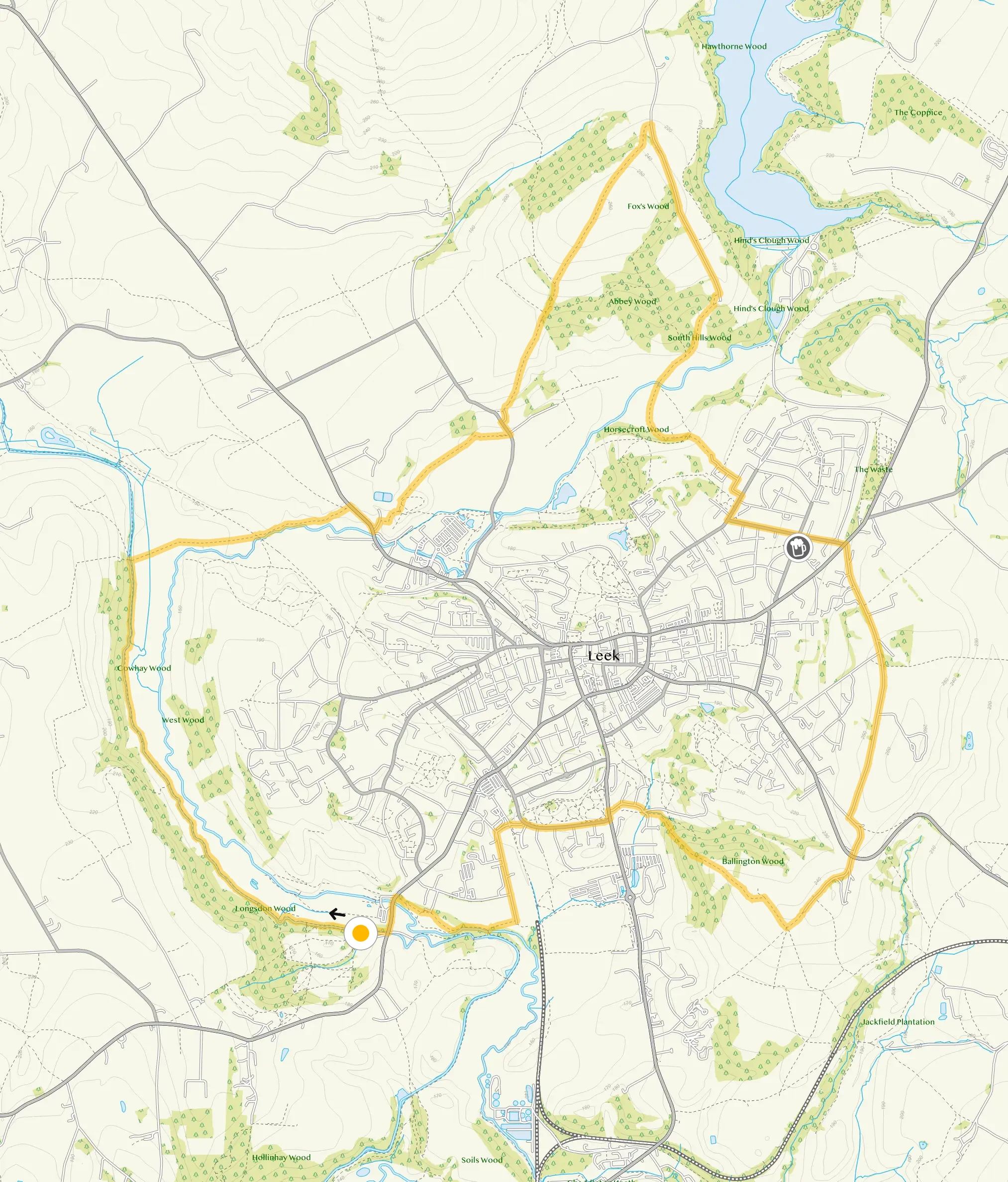 Route map for Leek Walk 5, a 9.5 mile circular walk in Staffordshire
