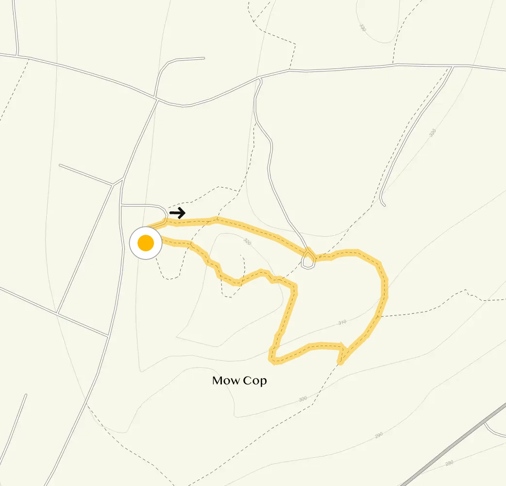 Route map for Mow Cop Castle Walk, a 0.25 mile circular walk in Staffordshire