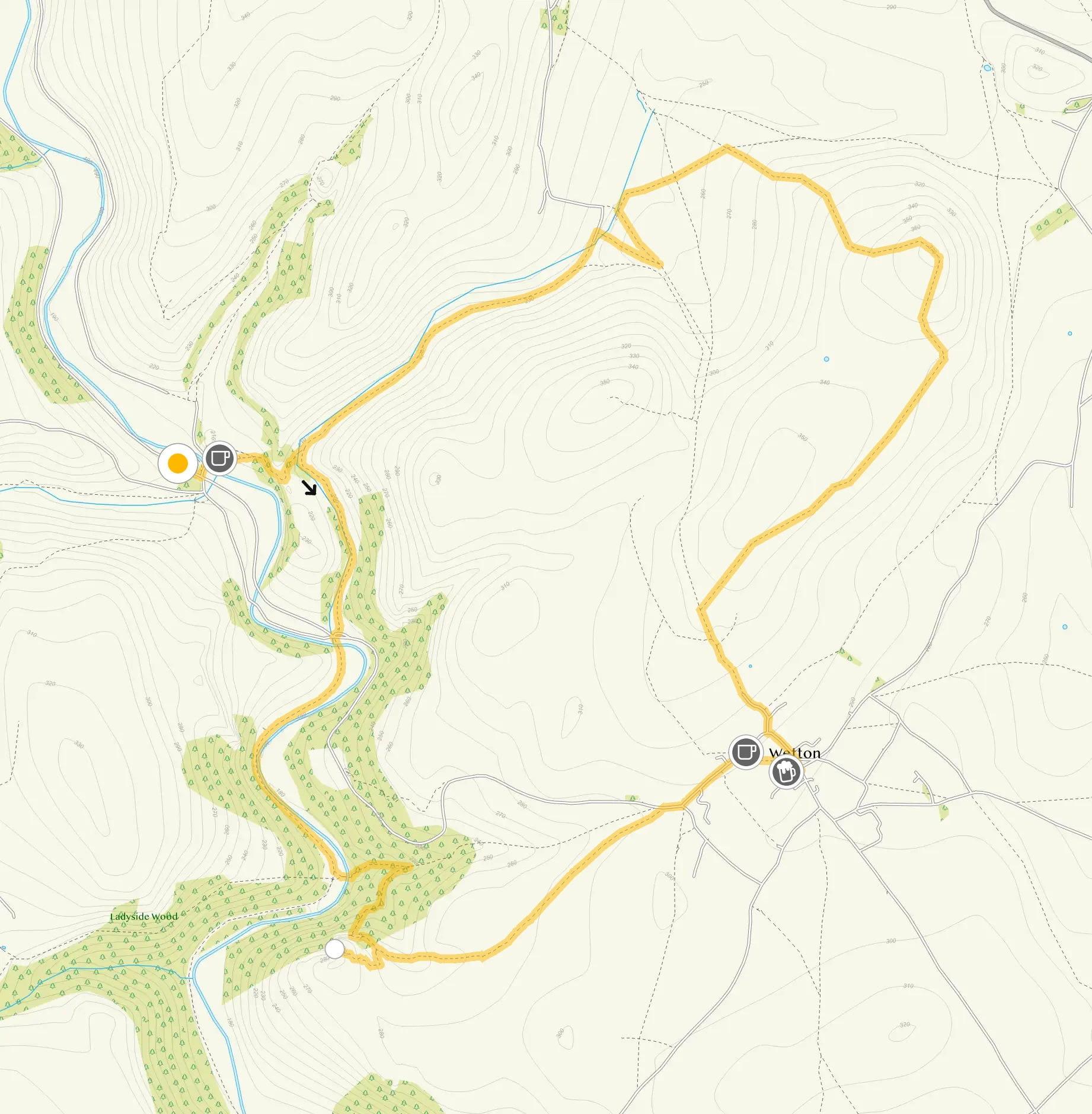 Route map for Wetton Mill Walk 3, a 4.75 mile circular walk in Staffordshire