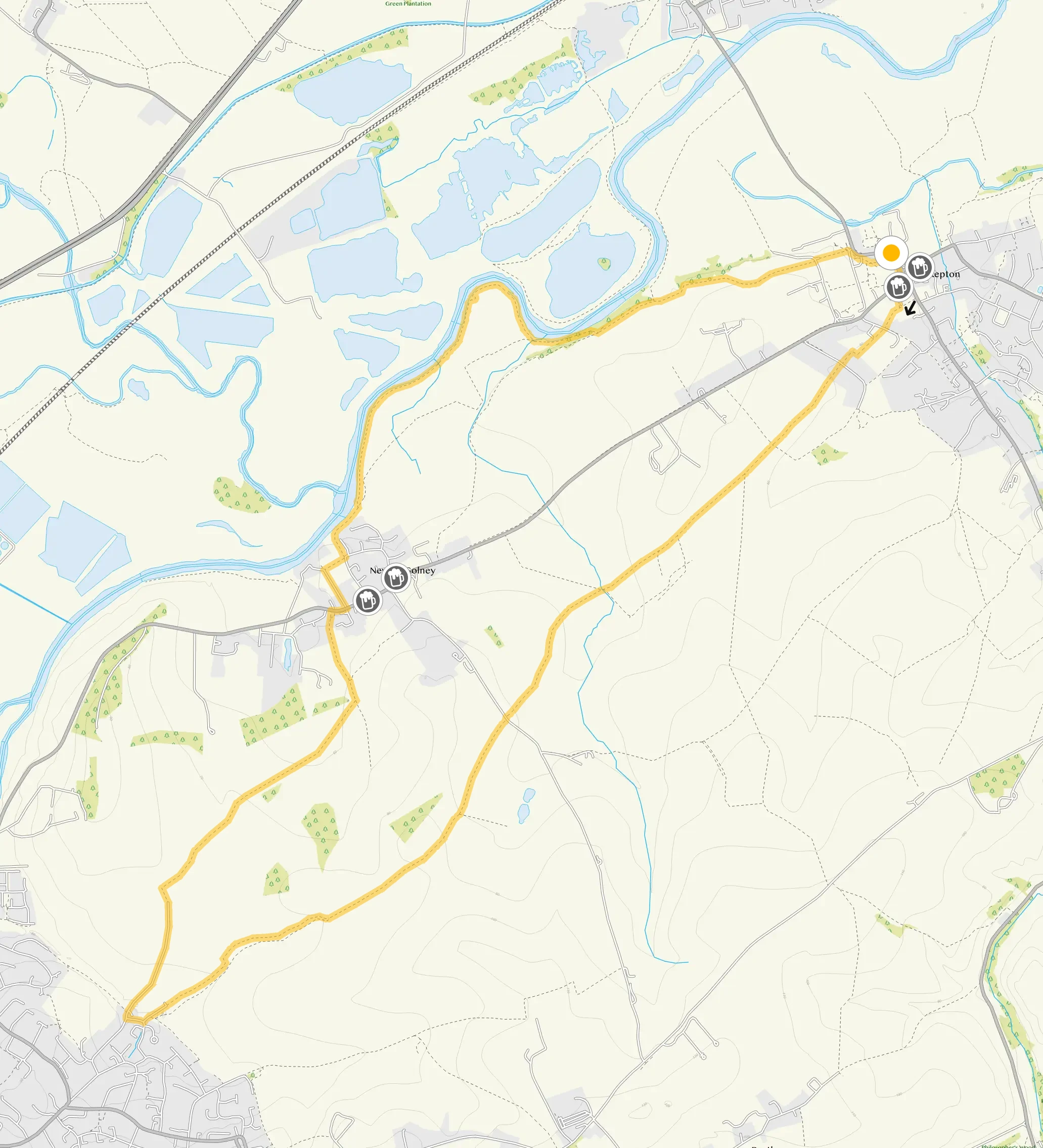 Route map for Repton Walk 2, a 6.75 mile circular walk in Derbyshire