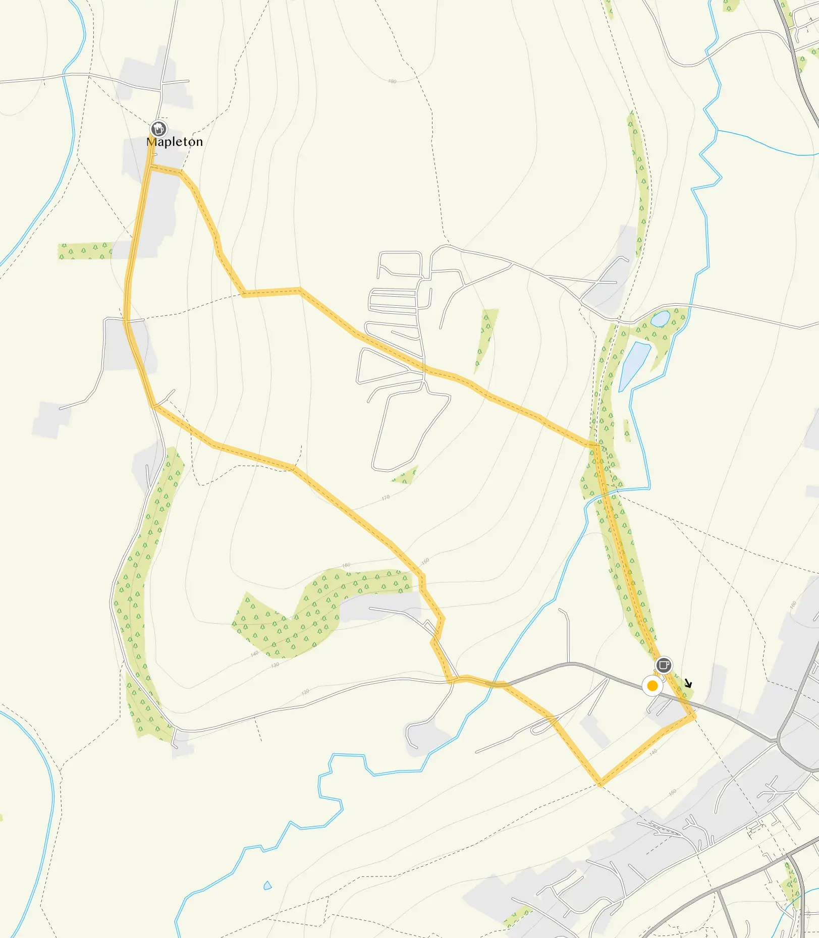Route map for Ashbourne pub walk, a 2.5 mile circular walk in Derbyshire