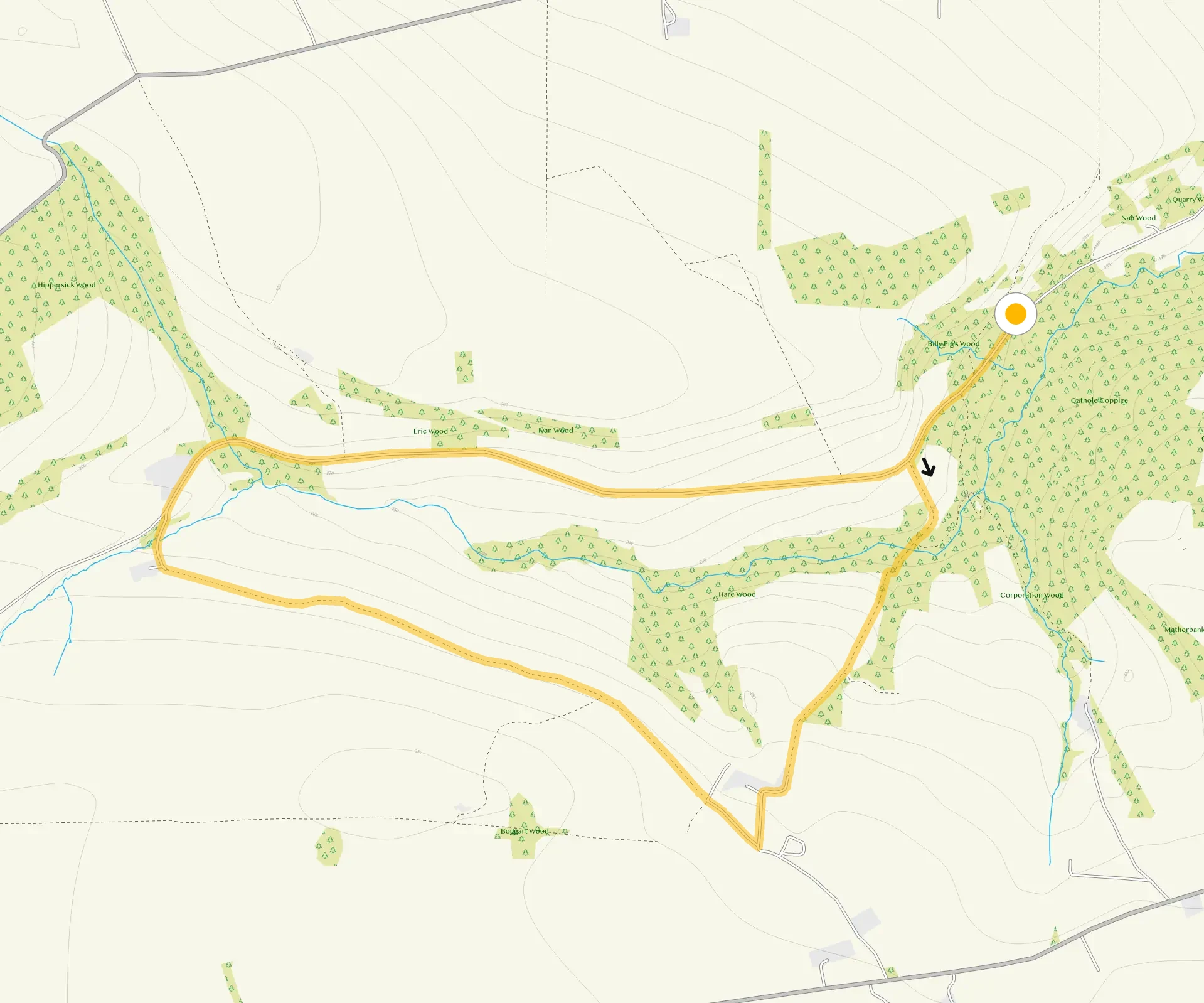 Route map for Hunger Hill Walk, a 3.25 mile circular walk in Derbyshire