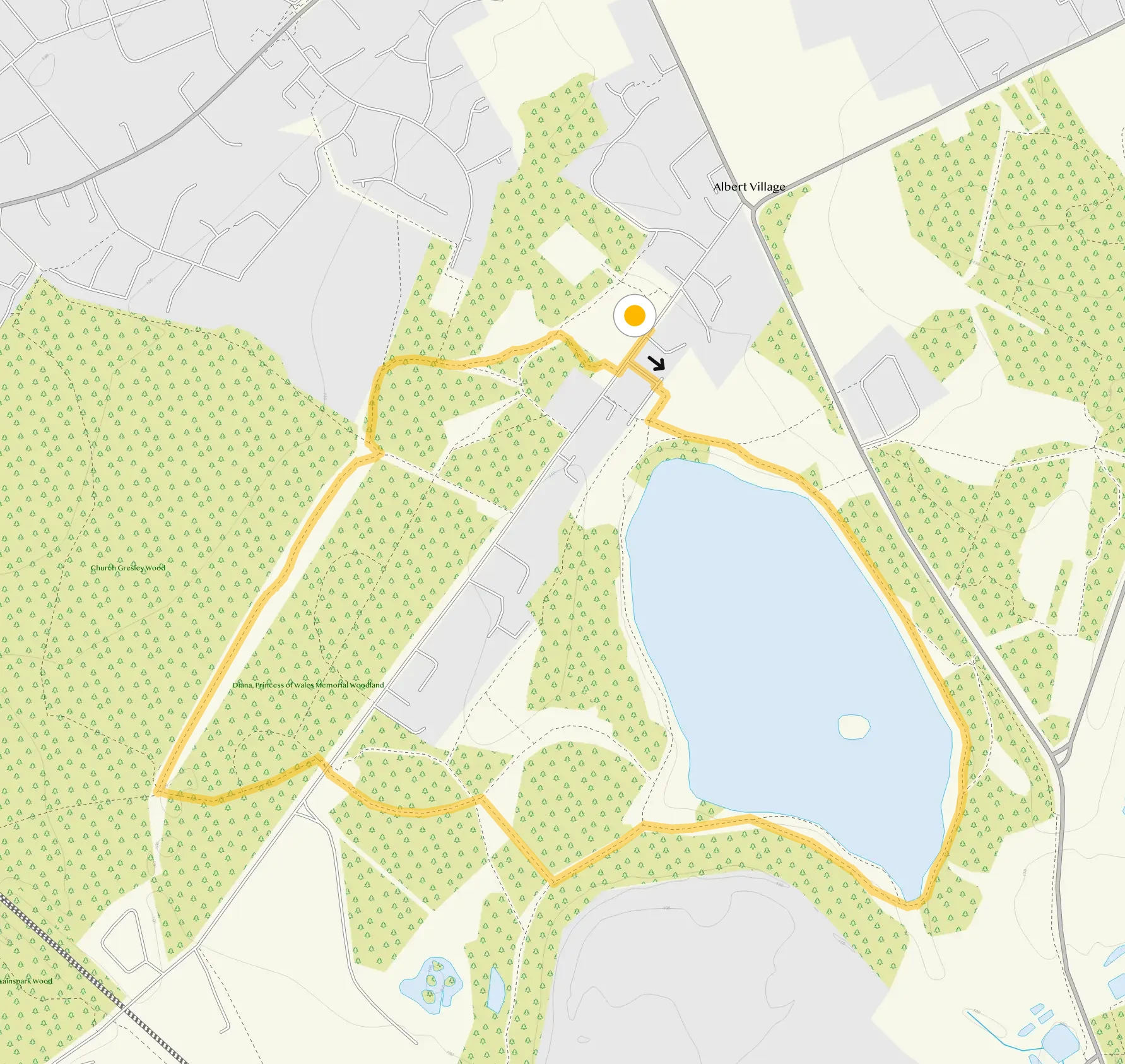 Route map for Swadlincote Walk, a 2.25 mile circular walk in Derbyshire