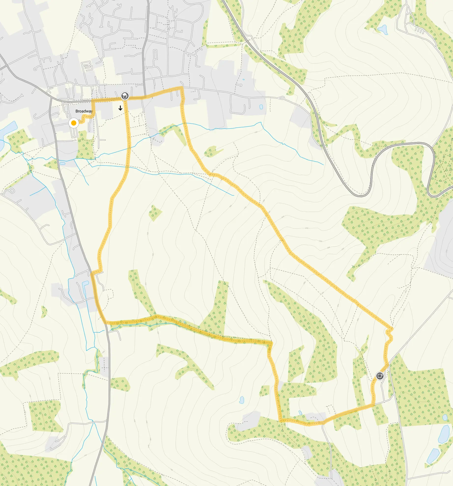 Route map for Broadway Tower Walk, a 4 mile circular walk in Gloucestershire